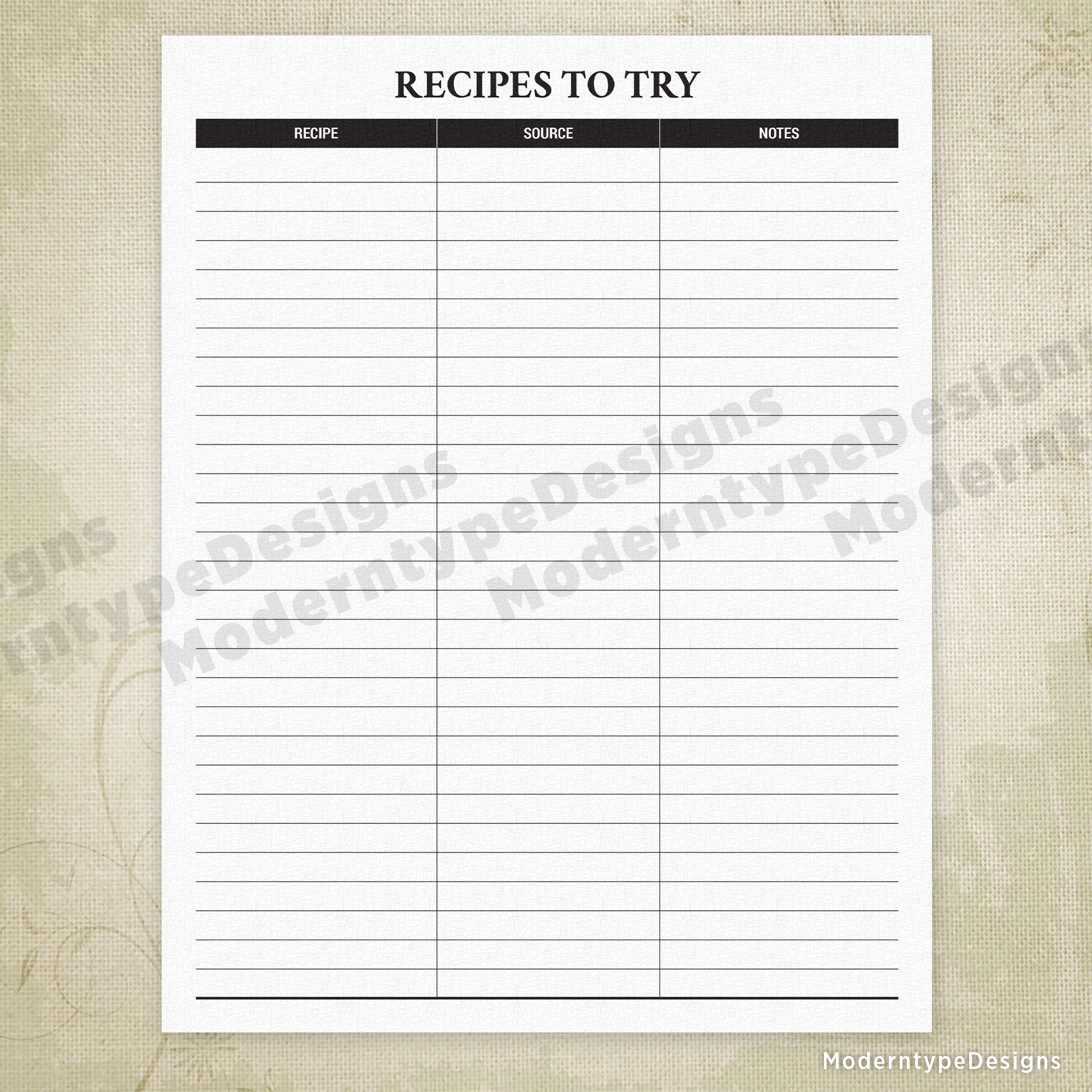 Recipes to Try Printable