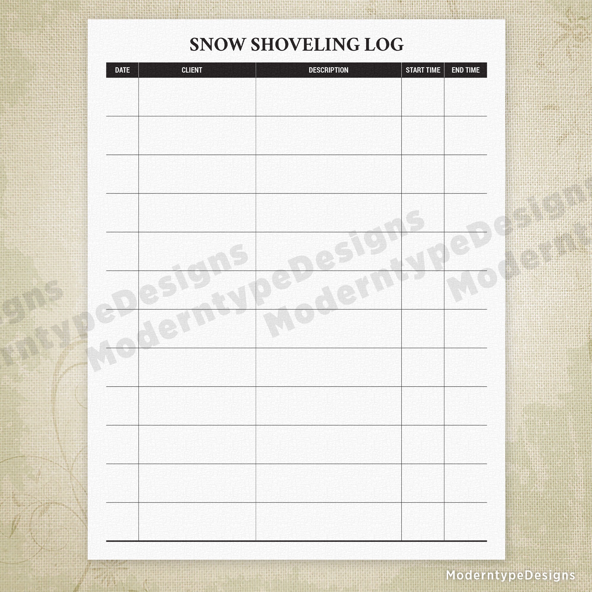 Snow Shoveling Log Printable