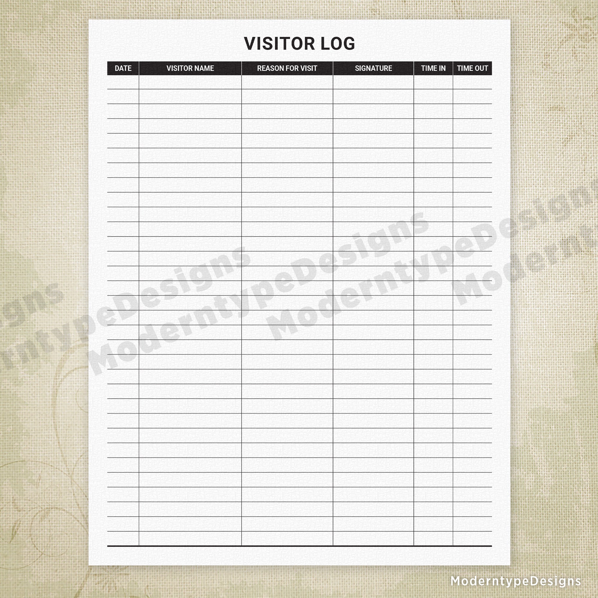 Visitor Log Printable