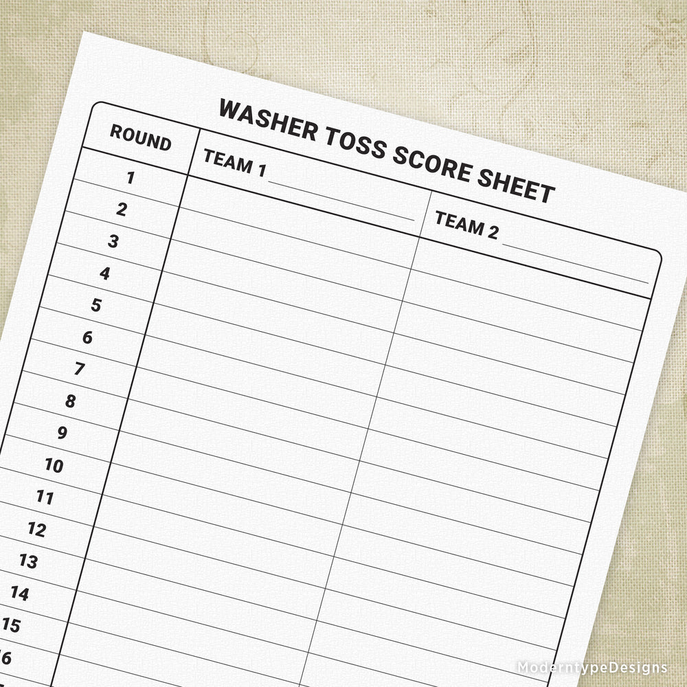 Washer Toss Score Sheet Printable Form