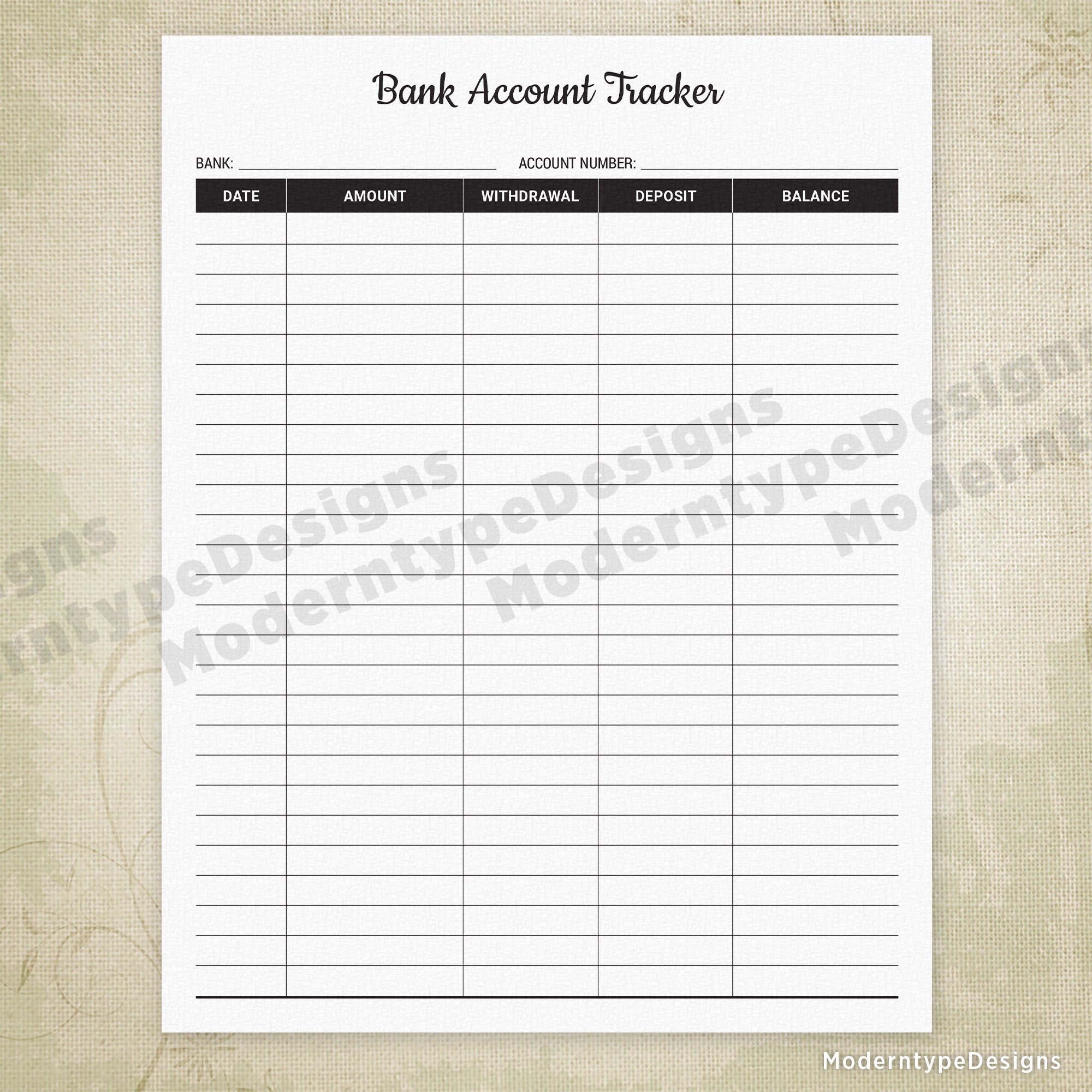 Bank Account Tracker Printable