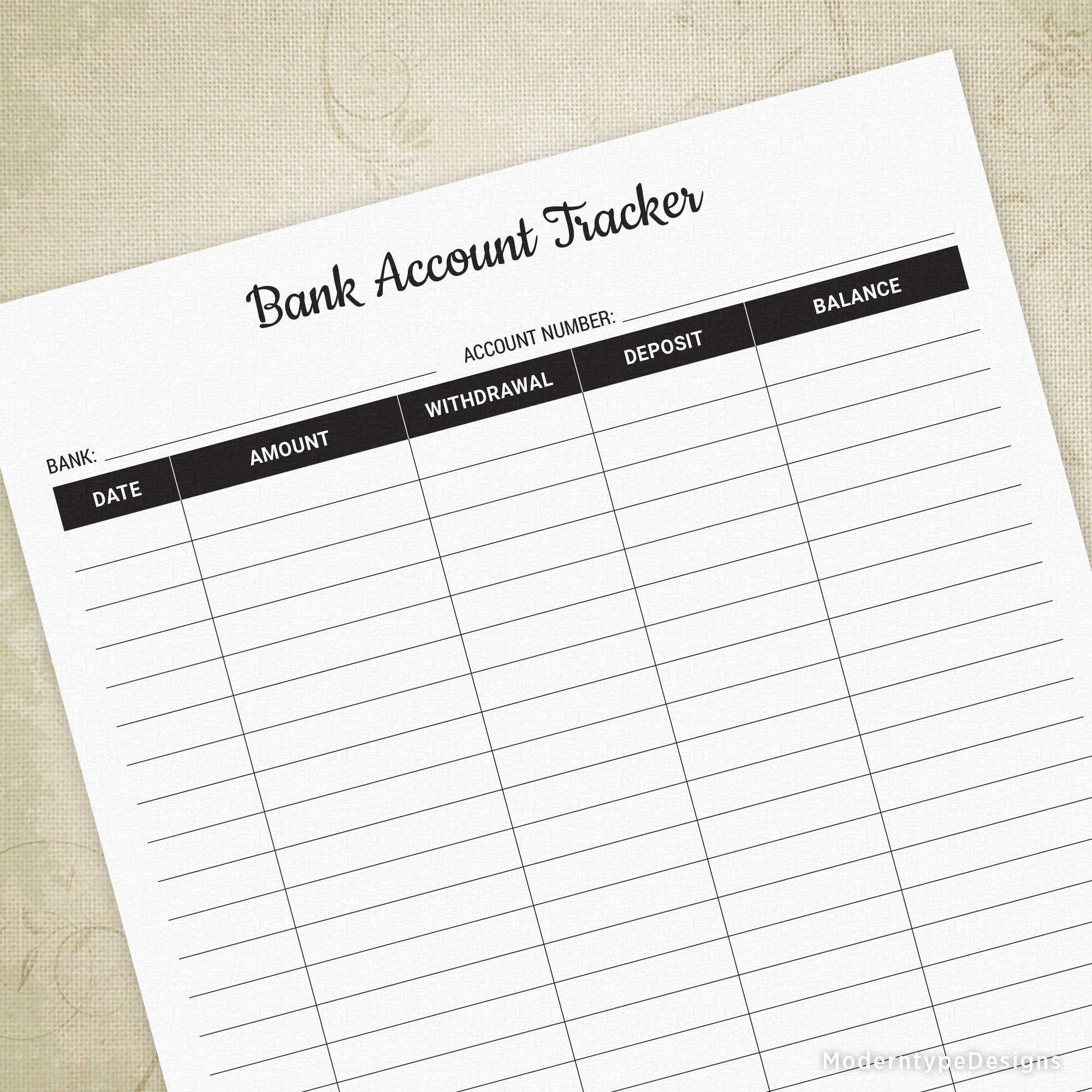 Bank Account Tracker Printable