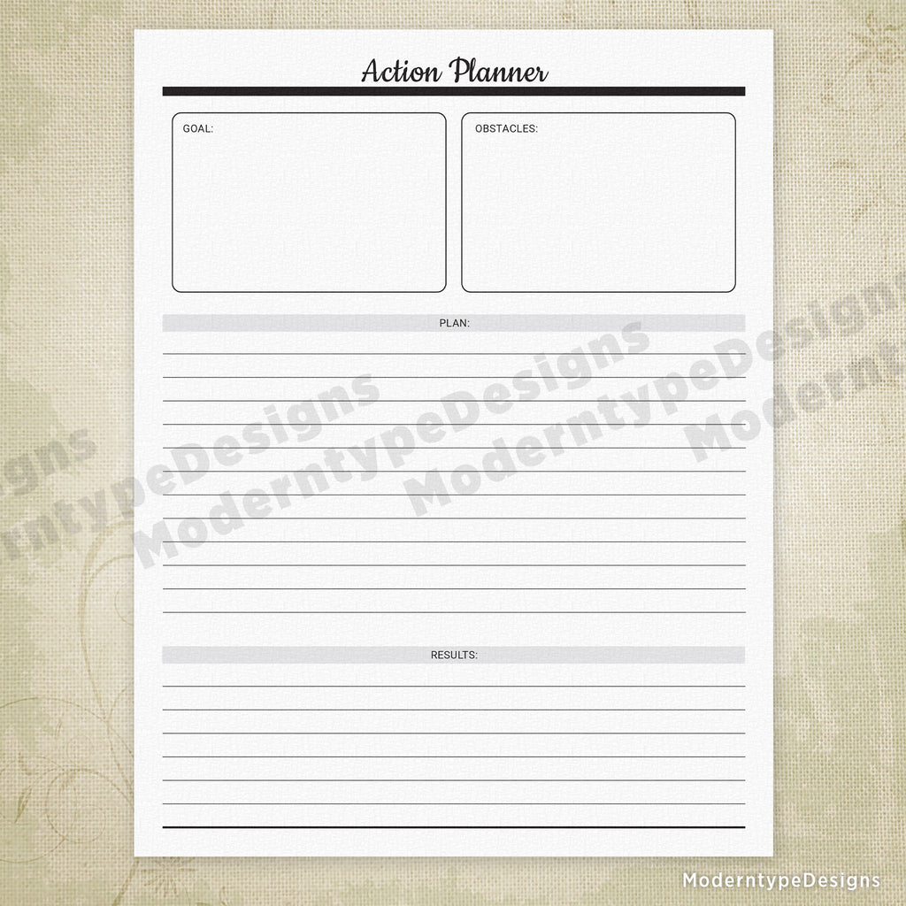 Action Planner Table Action Planner Printable