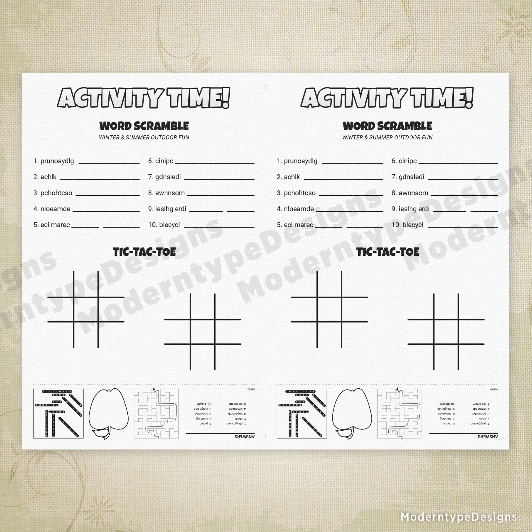 Activity Time Inset Activity Bulletin Insert Printable, 5.5 x 8.5, Half Sheet