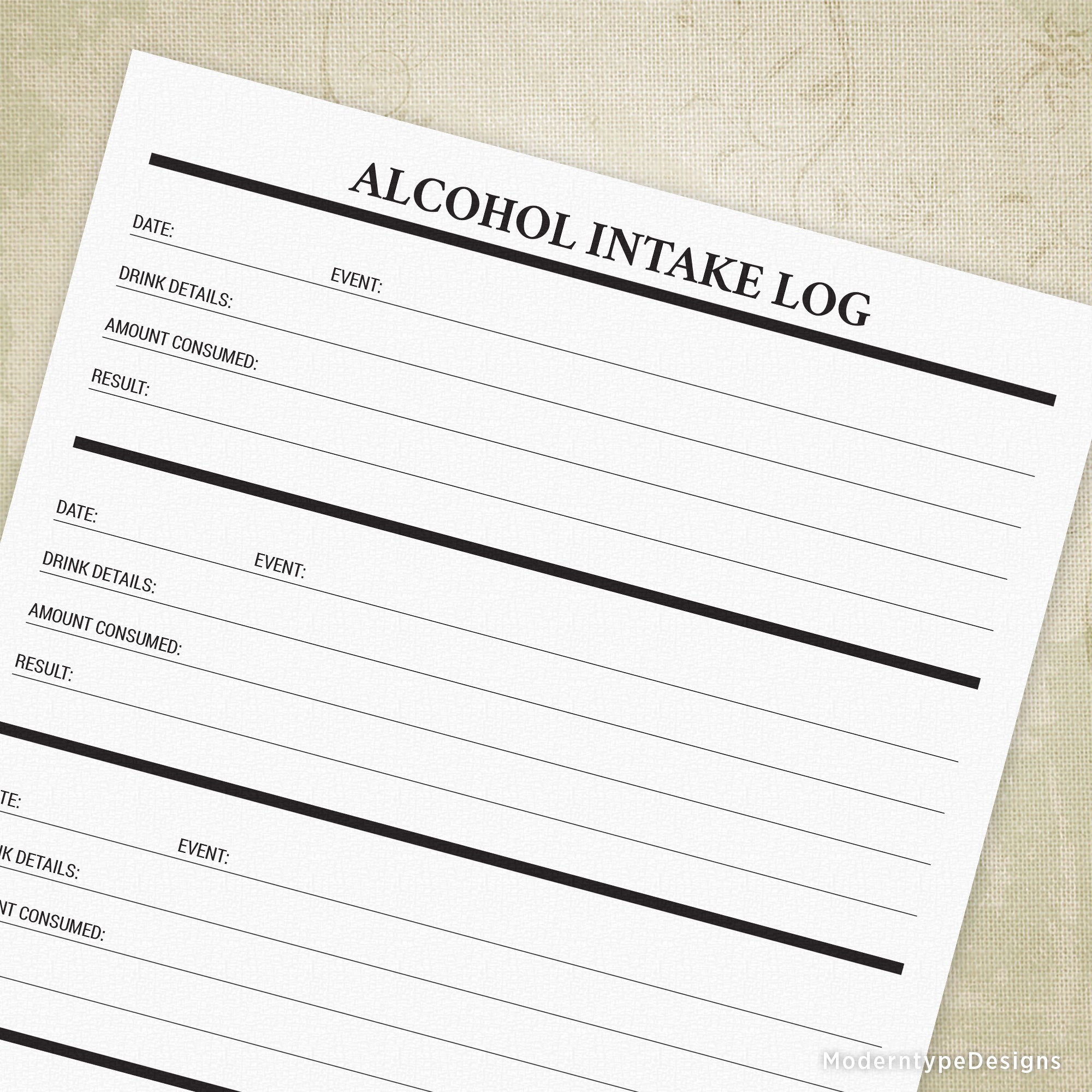 Alcohol Intake Log Printable