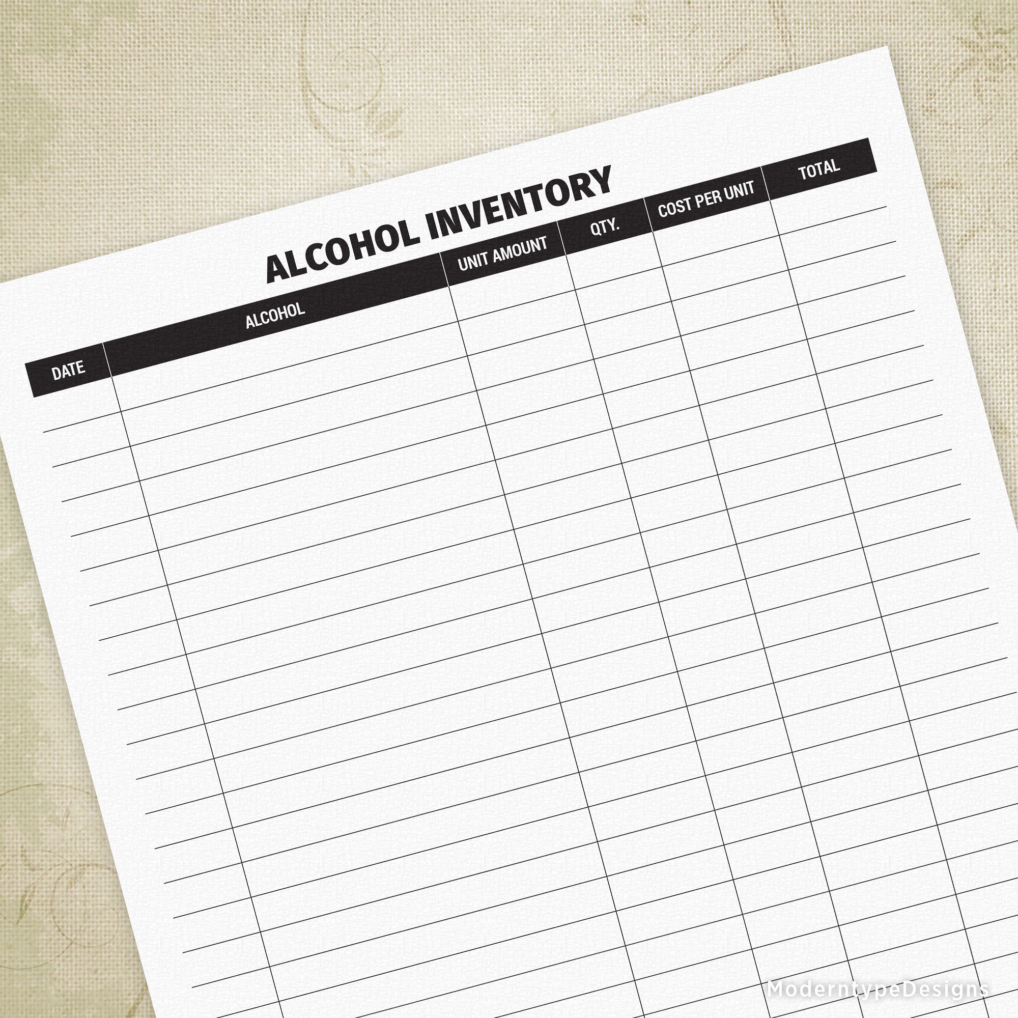 Alcohol Inventory Form Printable