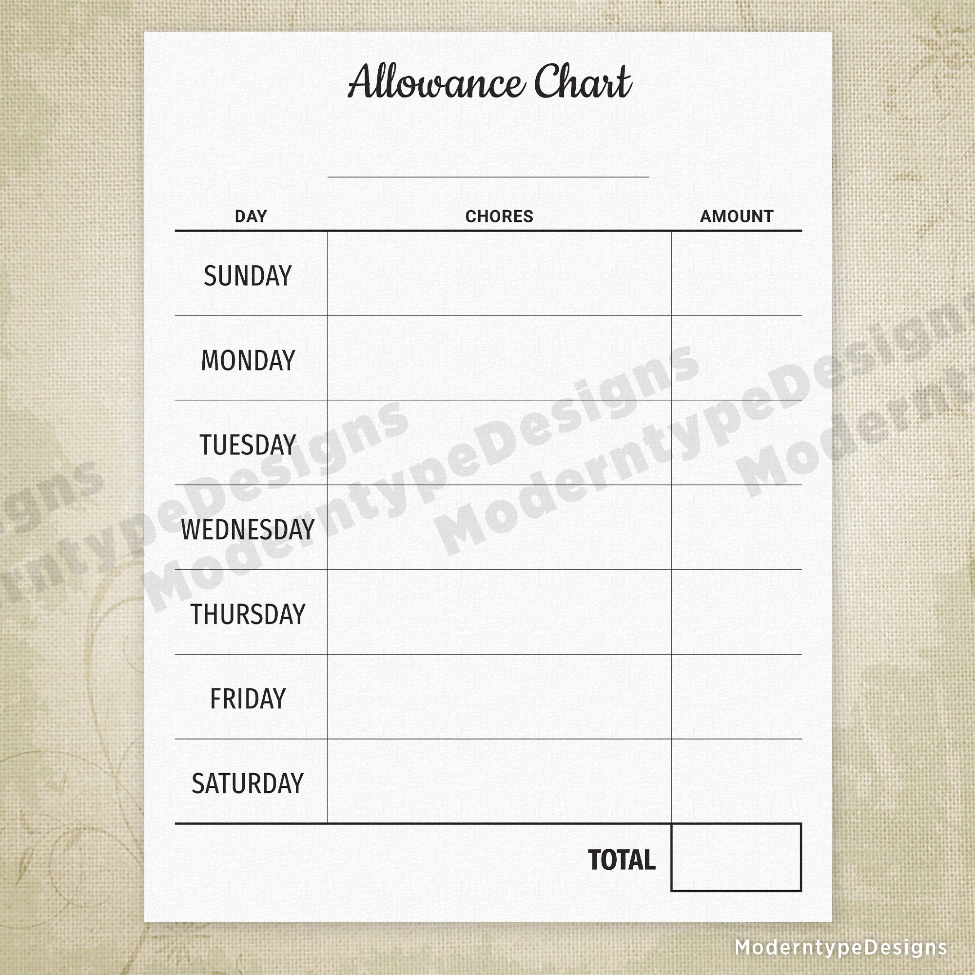 Allowance Chart Printable Form