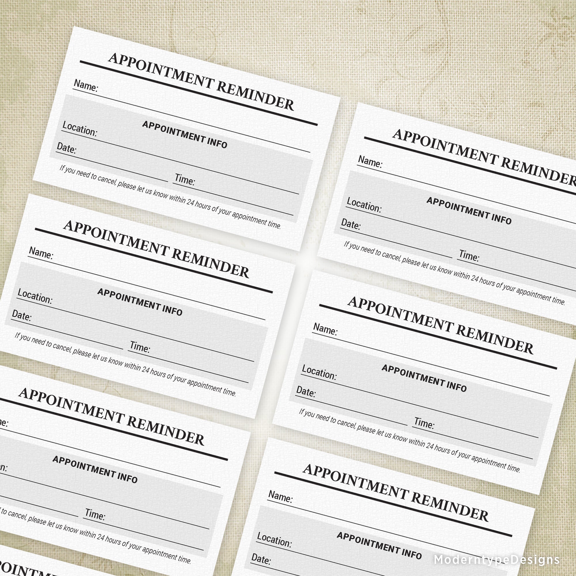 Appointment Reminder Card Printable, 3.5 x 2"