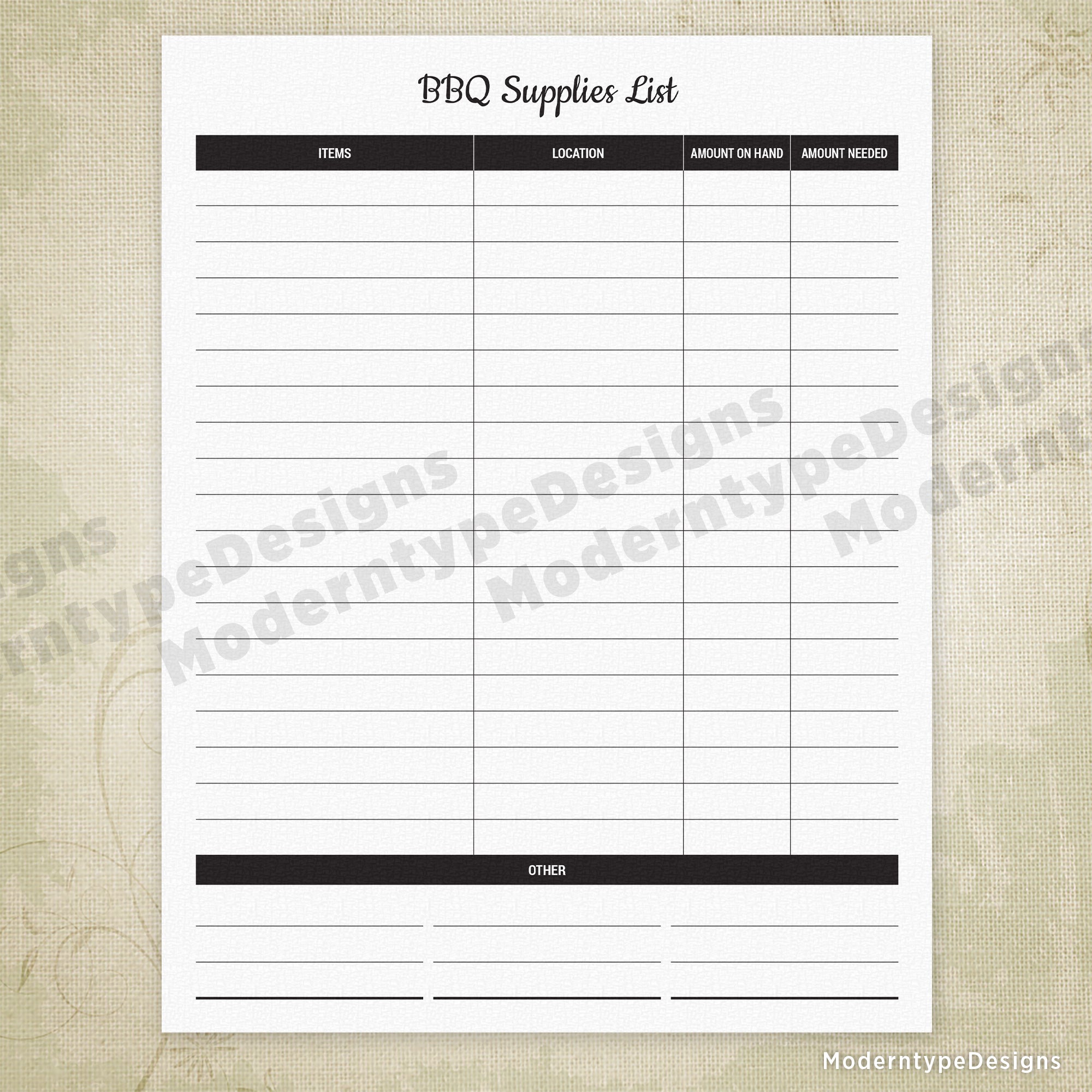 BBQ Supplies List Printable
