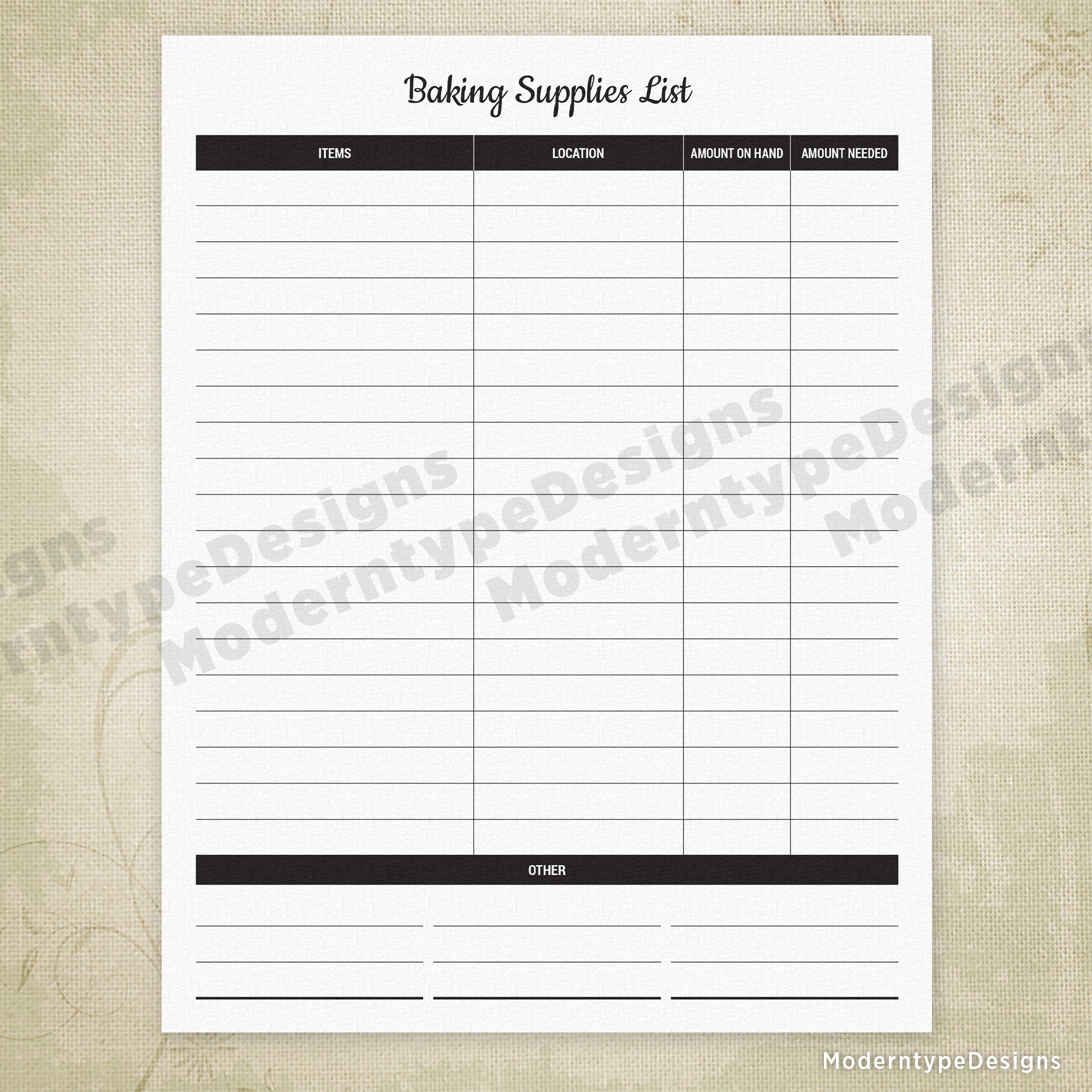 Baking Supplies List Printable