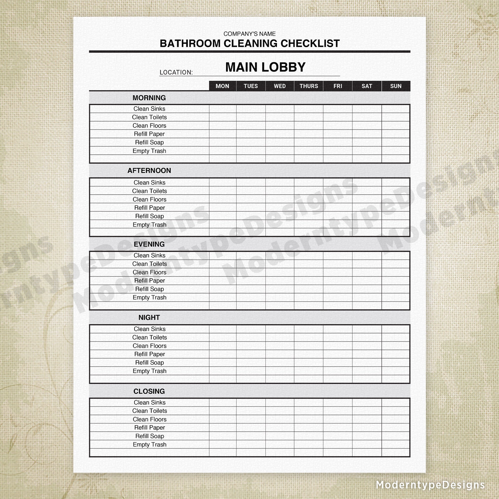 Bathroom cleaning shop checklist