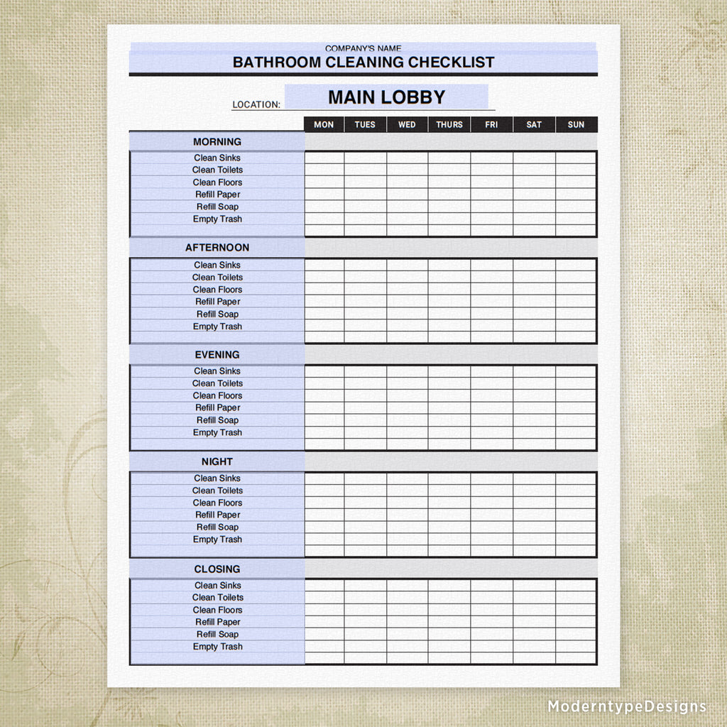 Bathroom Cleaning Checklist Printable Editable Bathroom Cleaning Checklist Printable Editable