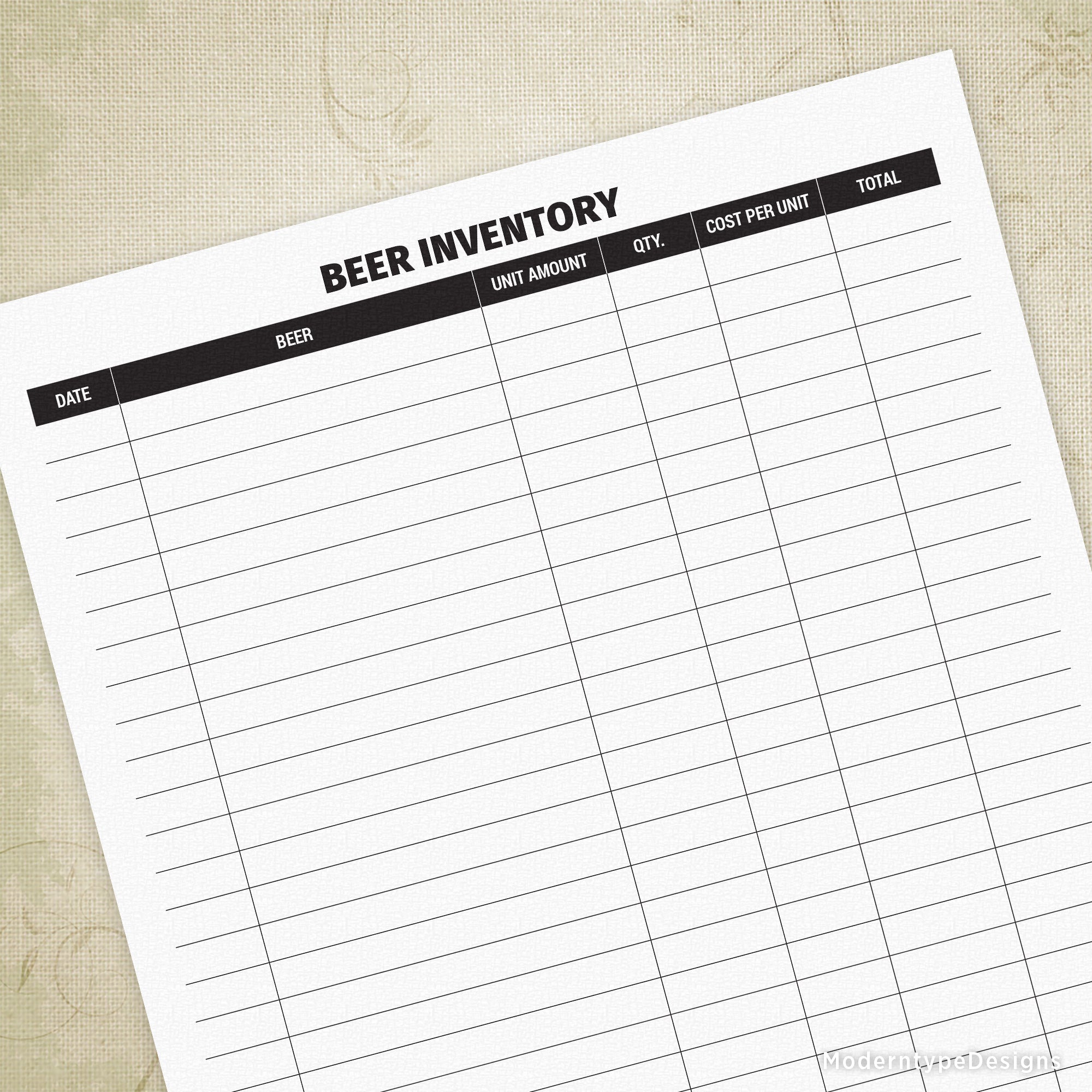 Beer Inventory Form Printable