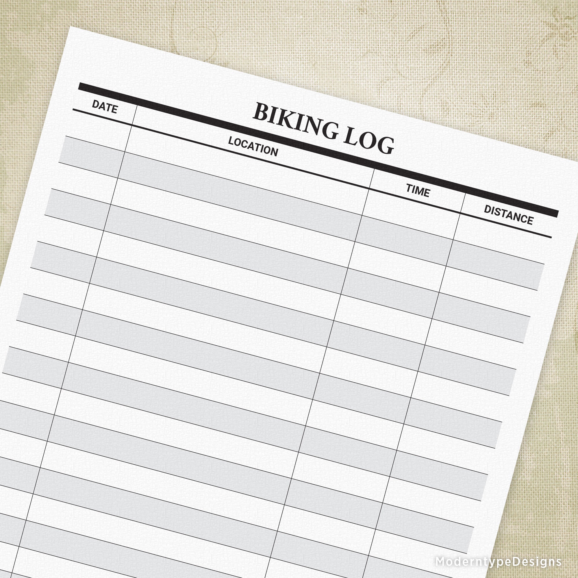 Biking Log Printable