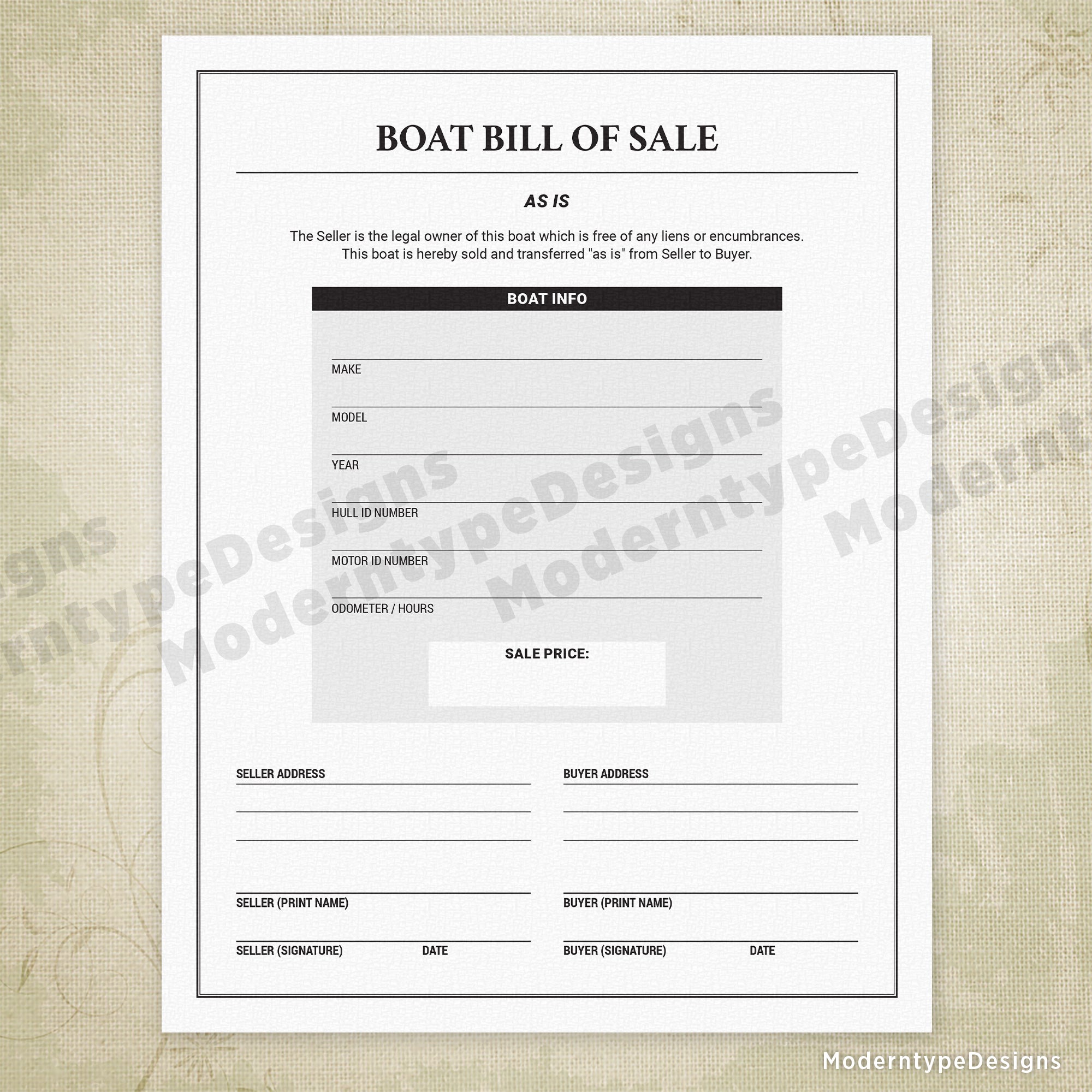 Boat Bill of Sale Printable