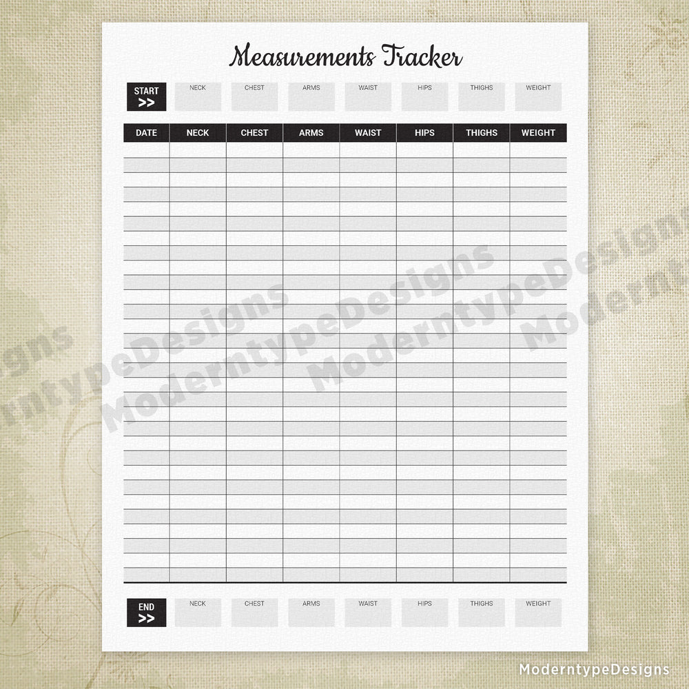 Body Measurements Tracker Printable