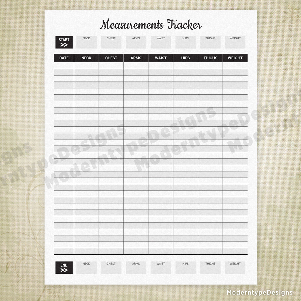 Body Measurements Tracker Printable