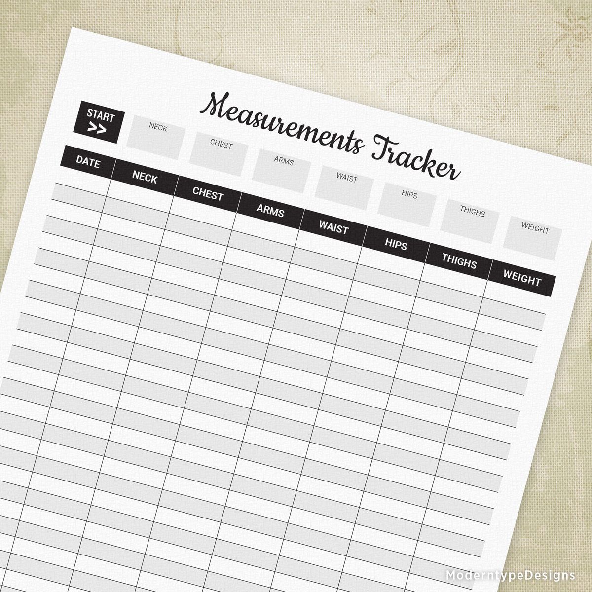 Body Measurements Tracker Printable