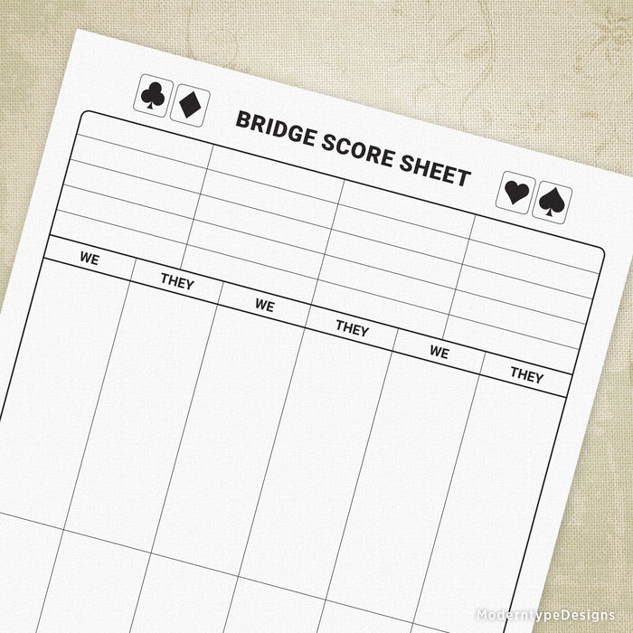 Bridgepoint Sheet Bridge Scoring Sheet Printable