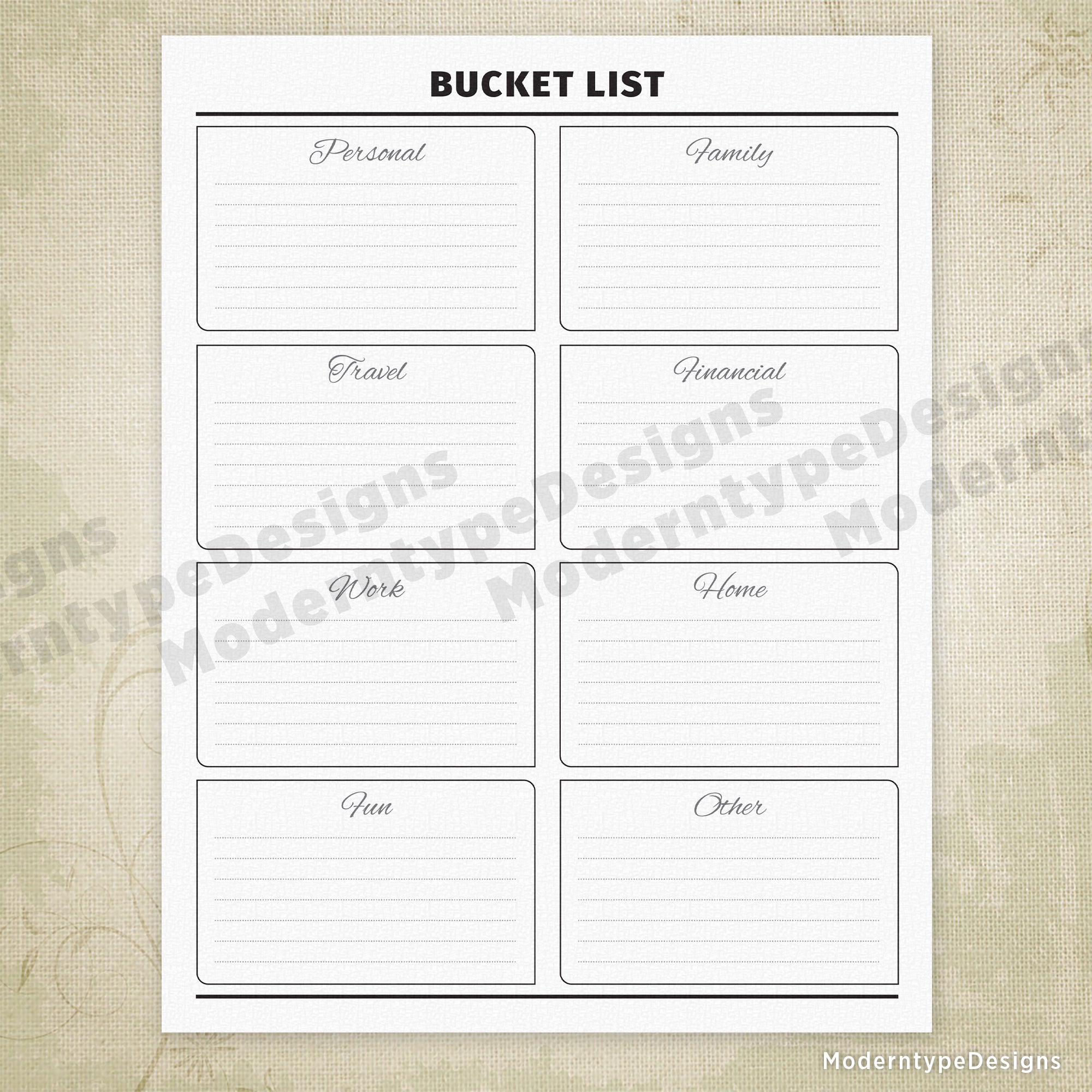 Bucket List Planner Printable