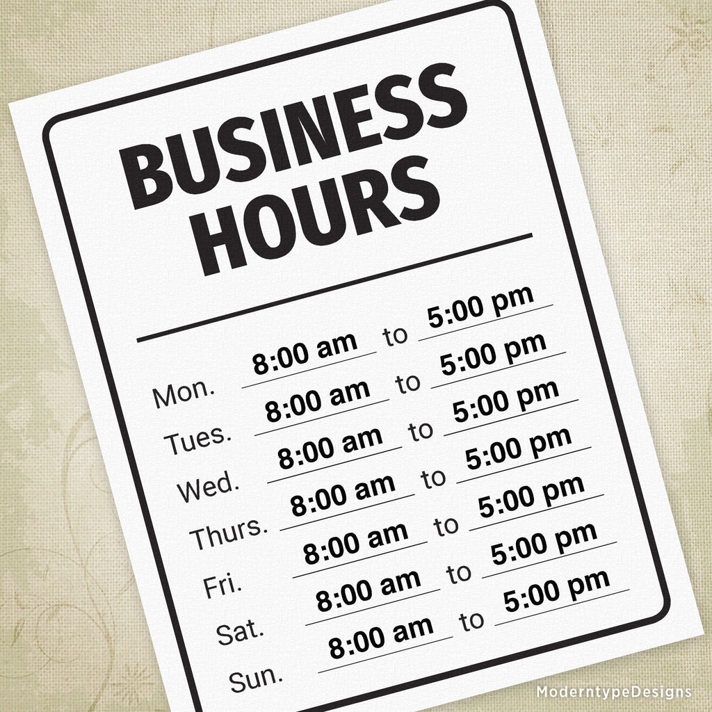 Business Hours Printable Sign, Editable business-hours-printable-sign-editable