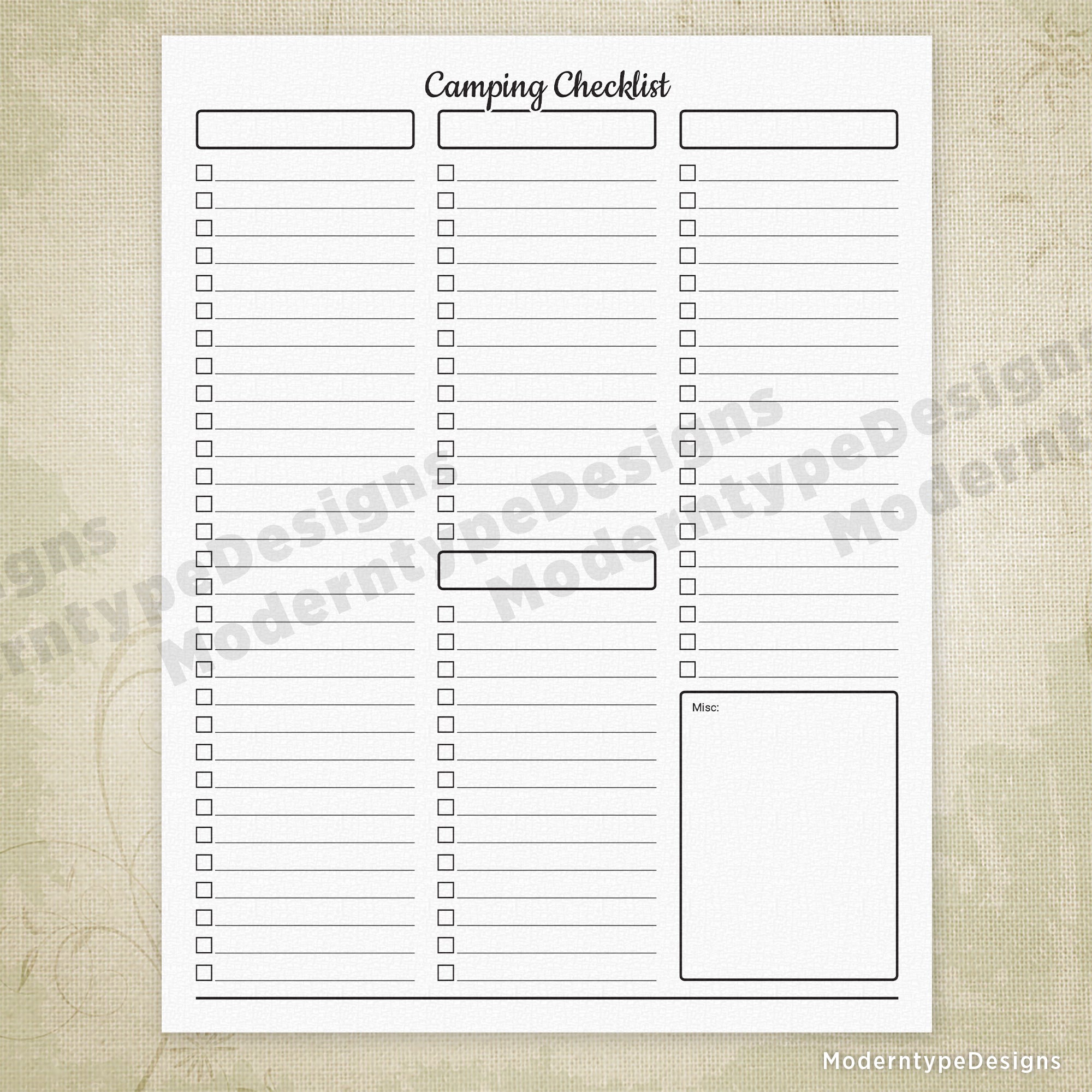 Camping Checklist Planner Printable