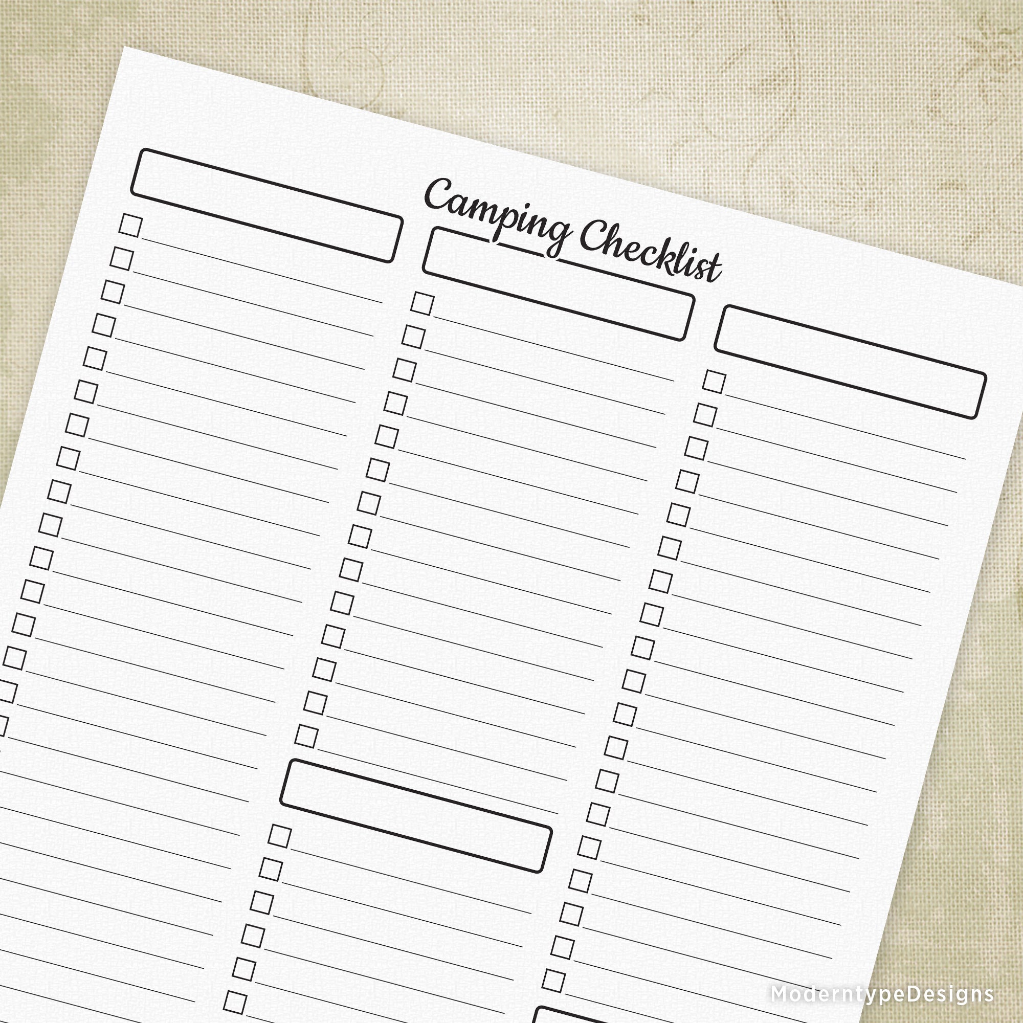 Camping Checklist Planner Printable