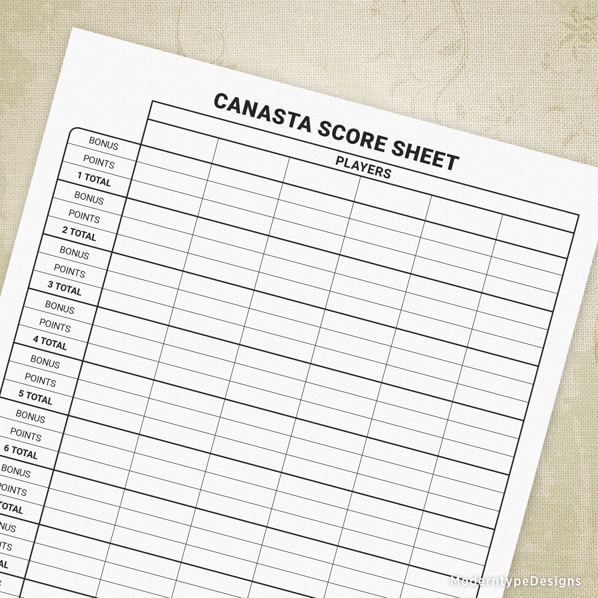 Canasta Score Sheet Printable Form