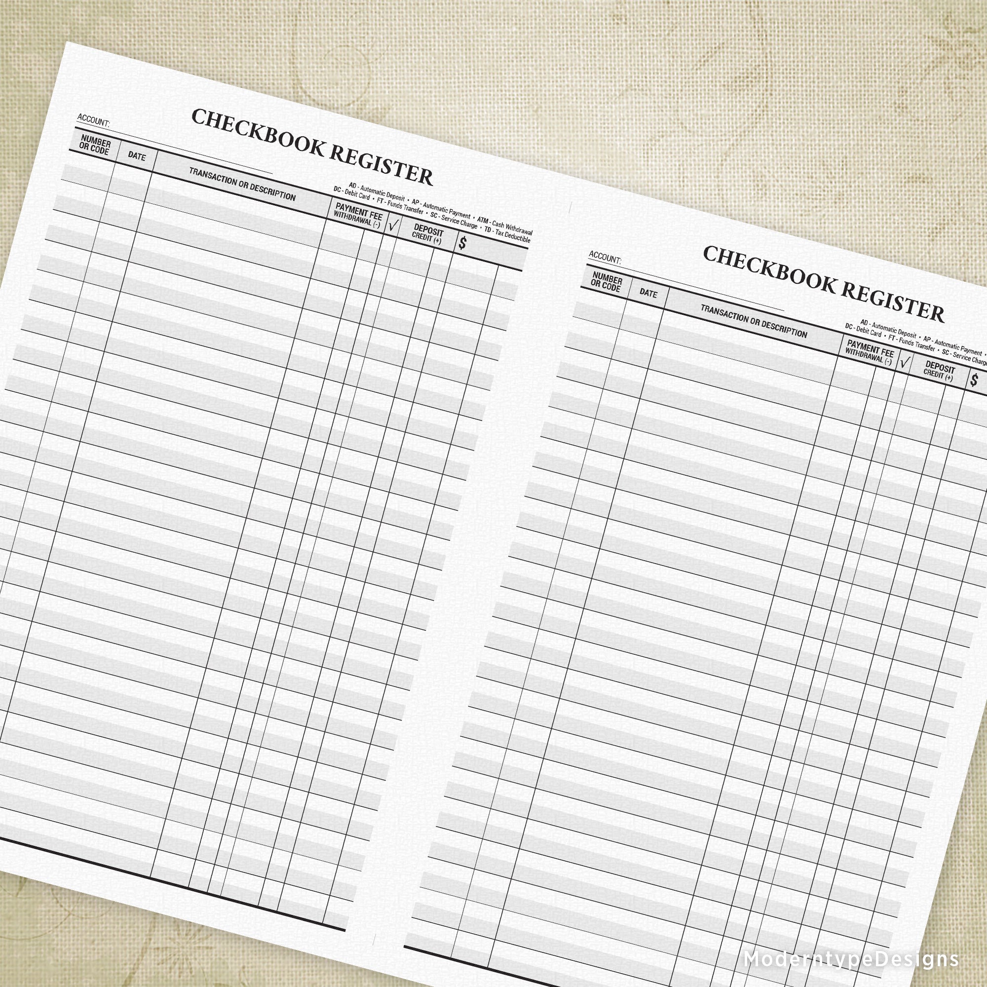 独創的 Traditional Checkbook Register Printable, 5.5 x 8.5, Half Sheet 財布・ケース・小物入れ