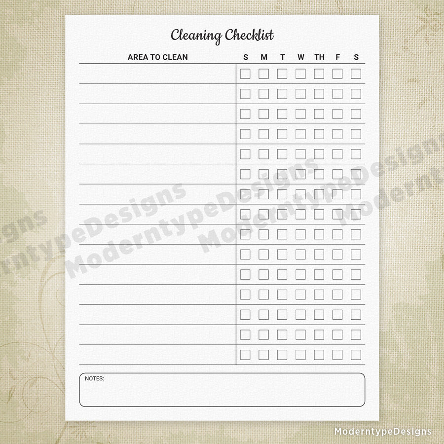Cleaning Checklist Printable Form, Editable