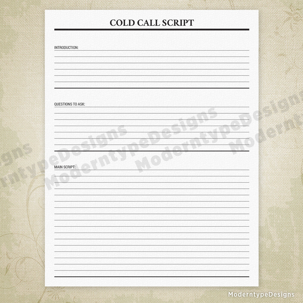 Cold Call Script Types Cold Call Script Printable
