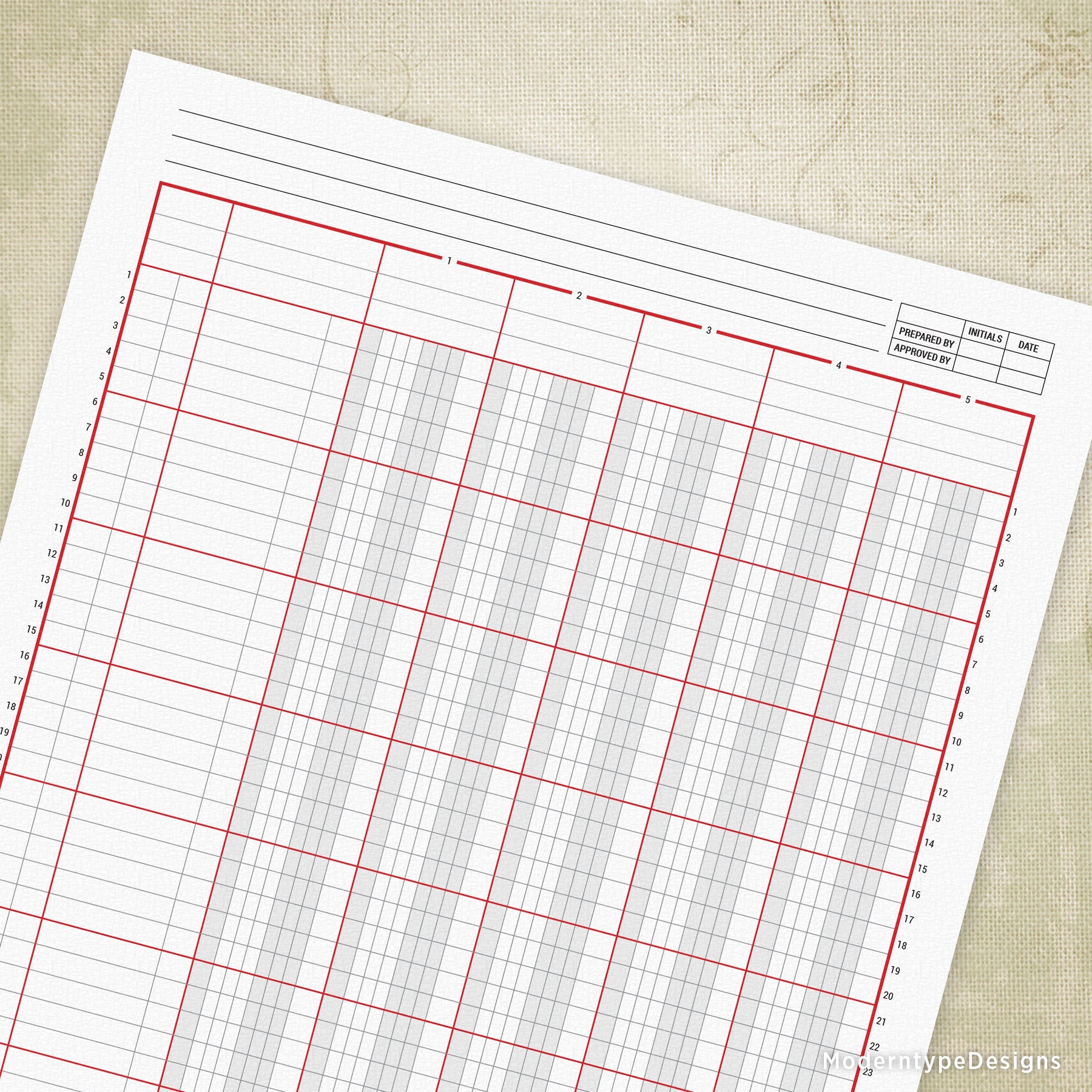 Columnar Worksheet Printable, 5 Columns