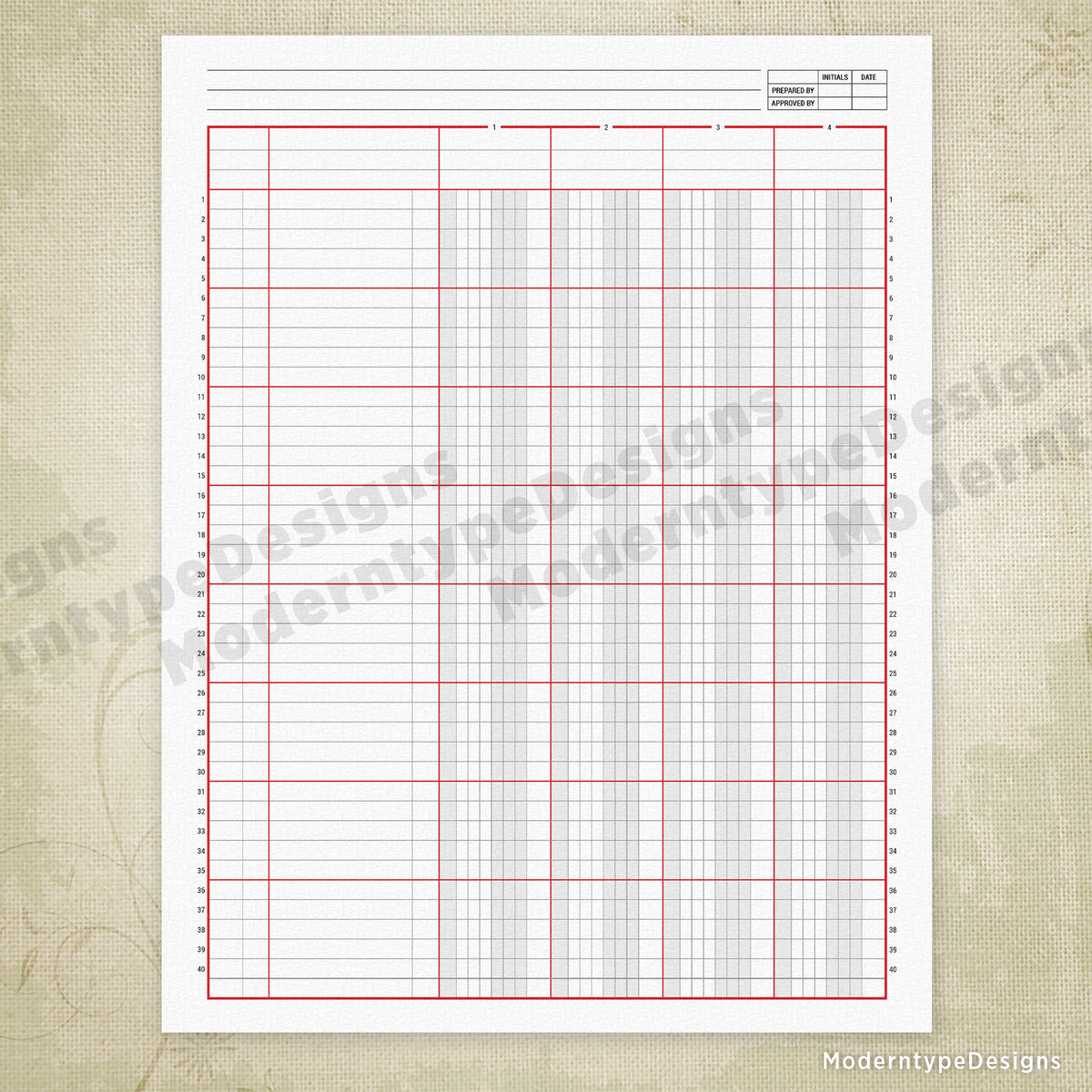 Columnar Worksheet Printable, 4 Columns