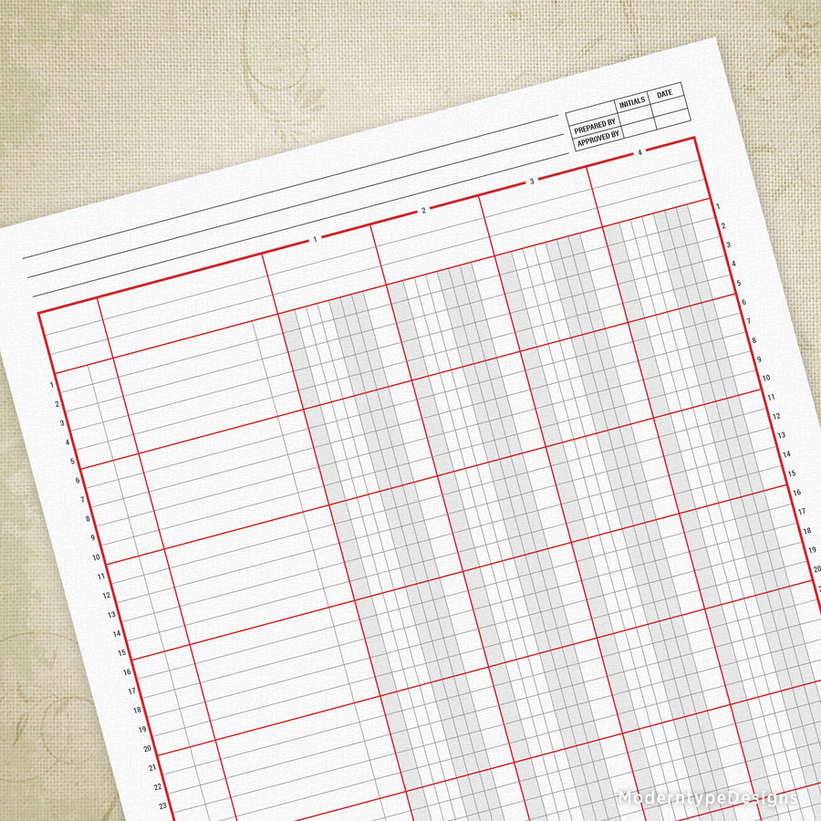 Columnar Worksheet Printable, 4 Columns