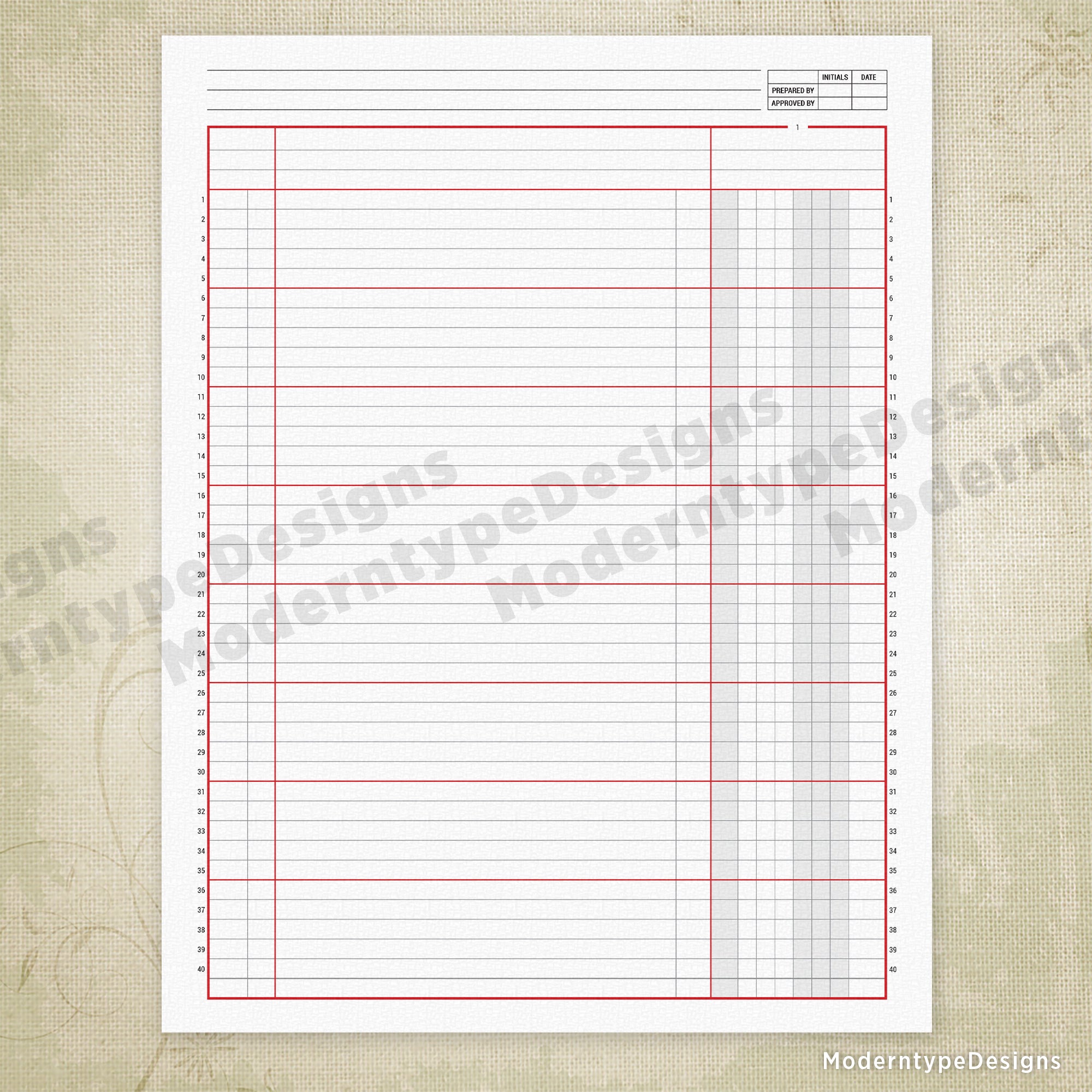 Columnar Worksheet Printable, 1 Column