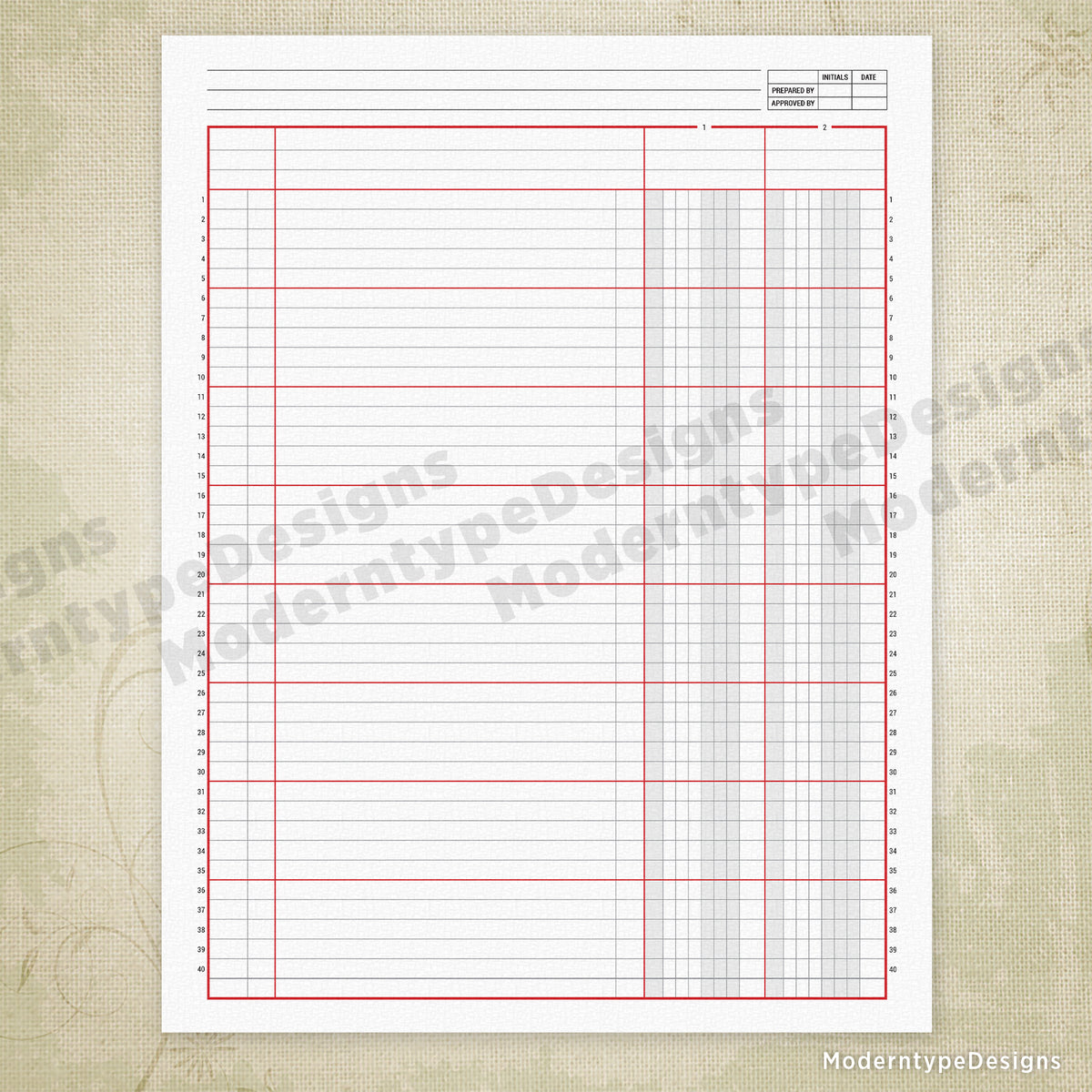 Columnar Worksheet Printable, 2 Columns