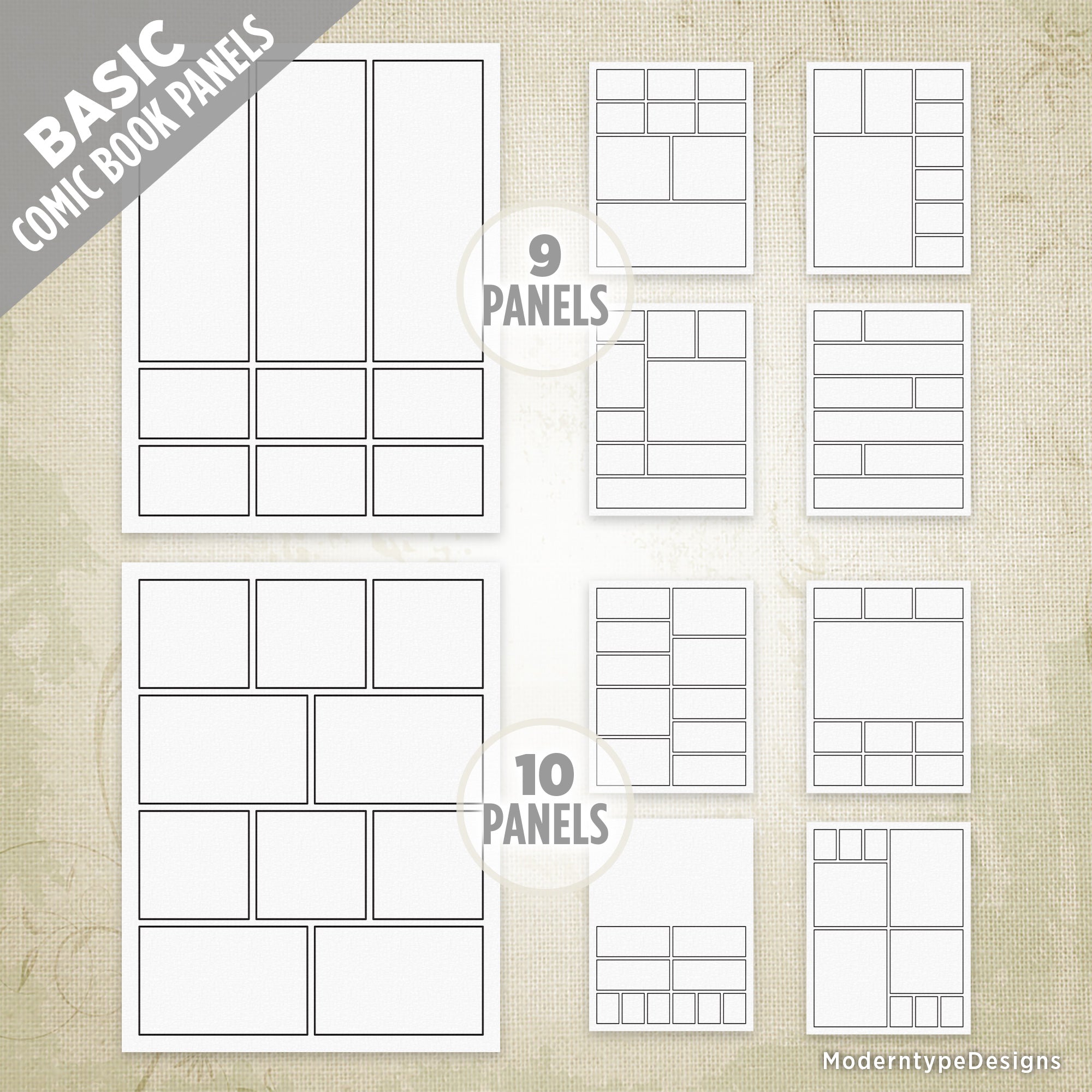 Basic & Complex Comic Book Panels Kit Printable