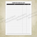 Computer Sign In &amp; Out Printable Form