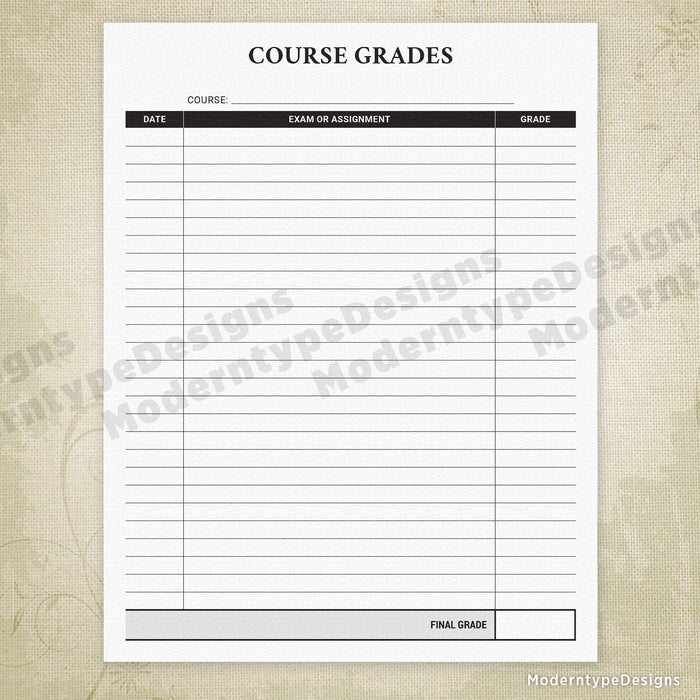 Course Grades Printable