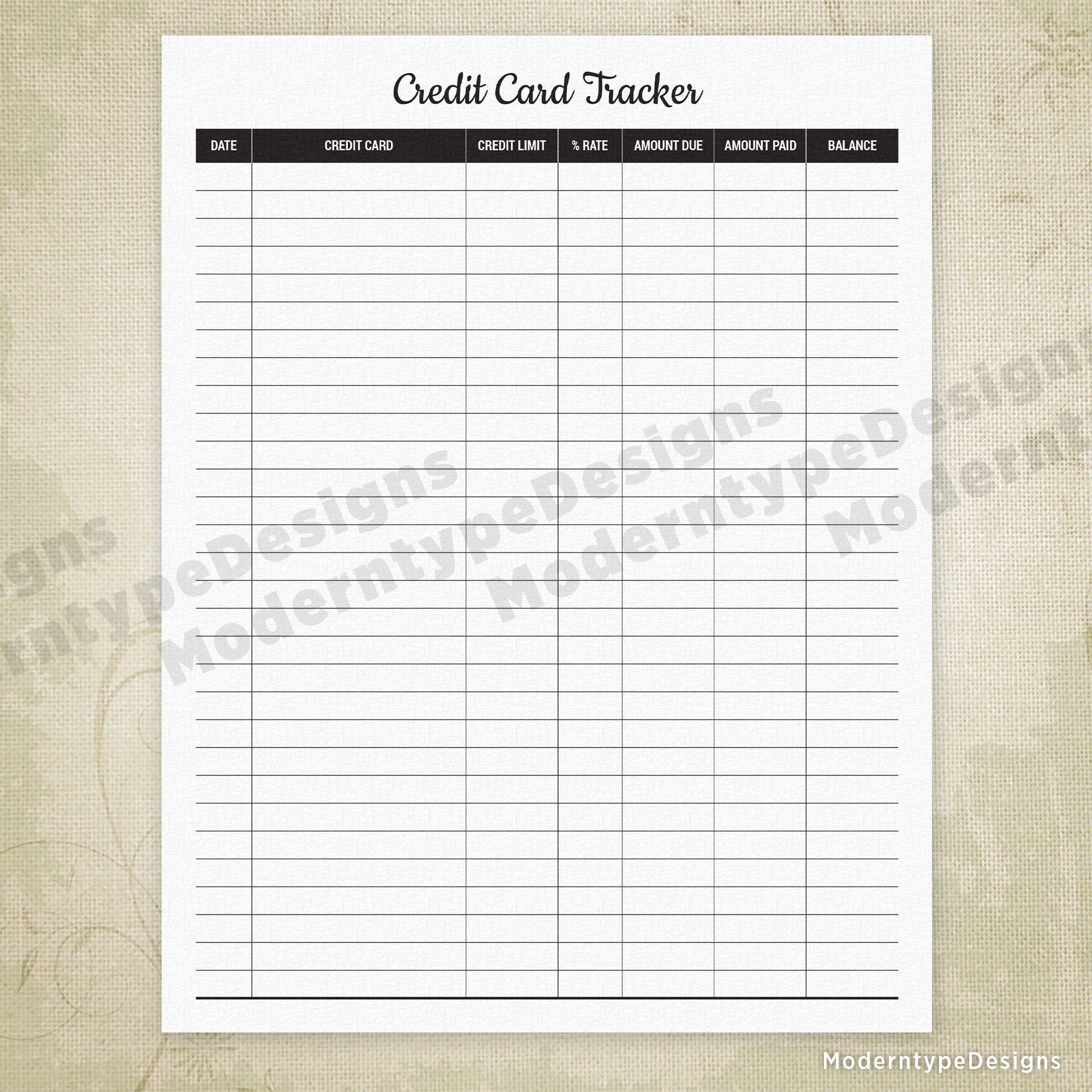 Credit Card Tracker Printable