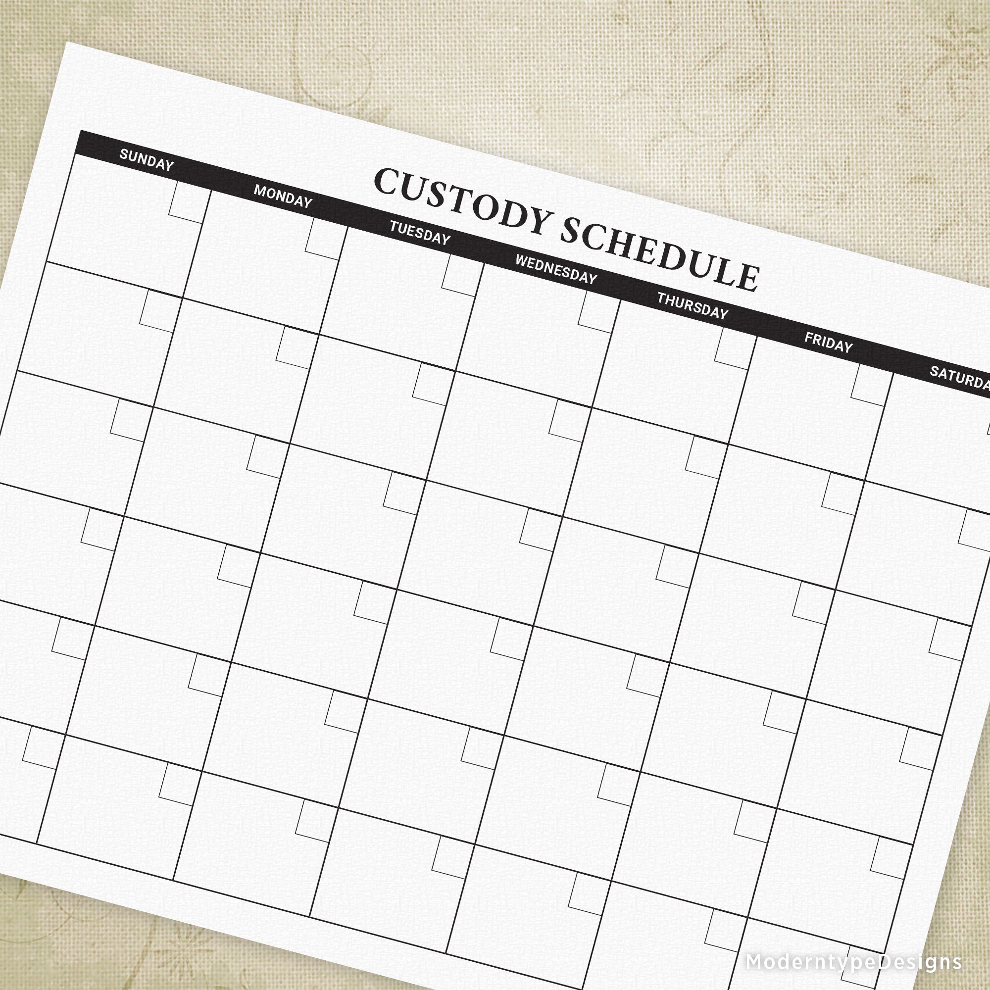 Custody Schedule Calendar Printable for Parents