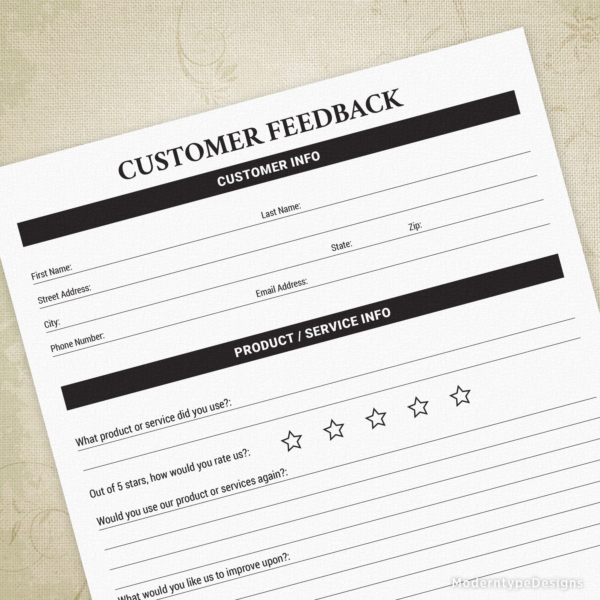 Customer Feedback Printable Form