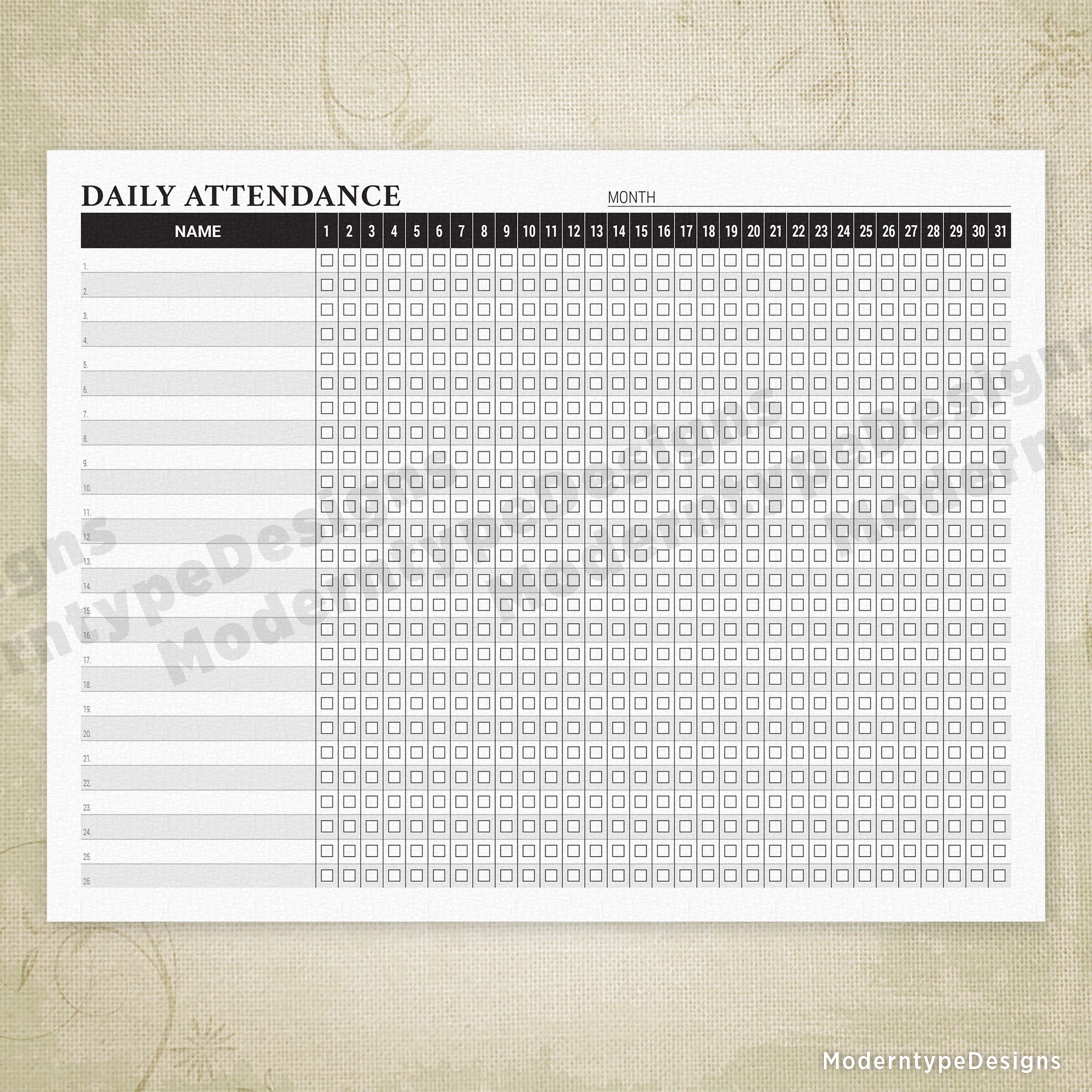 Daily Attendance Sheet Printable