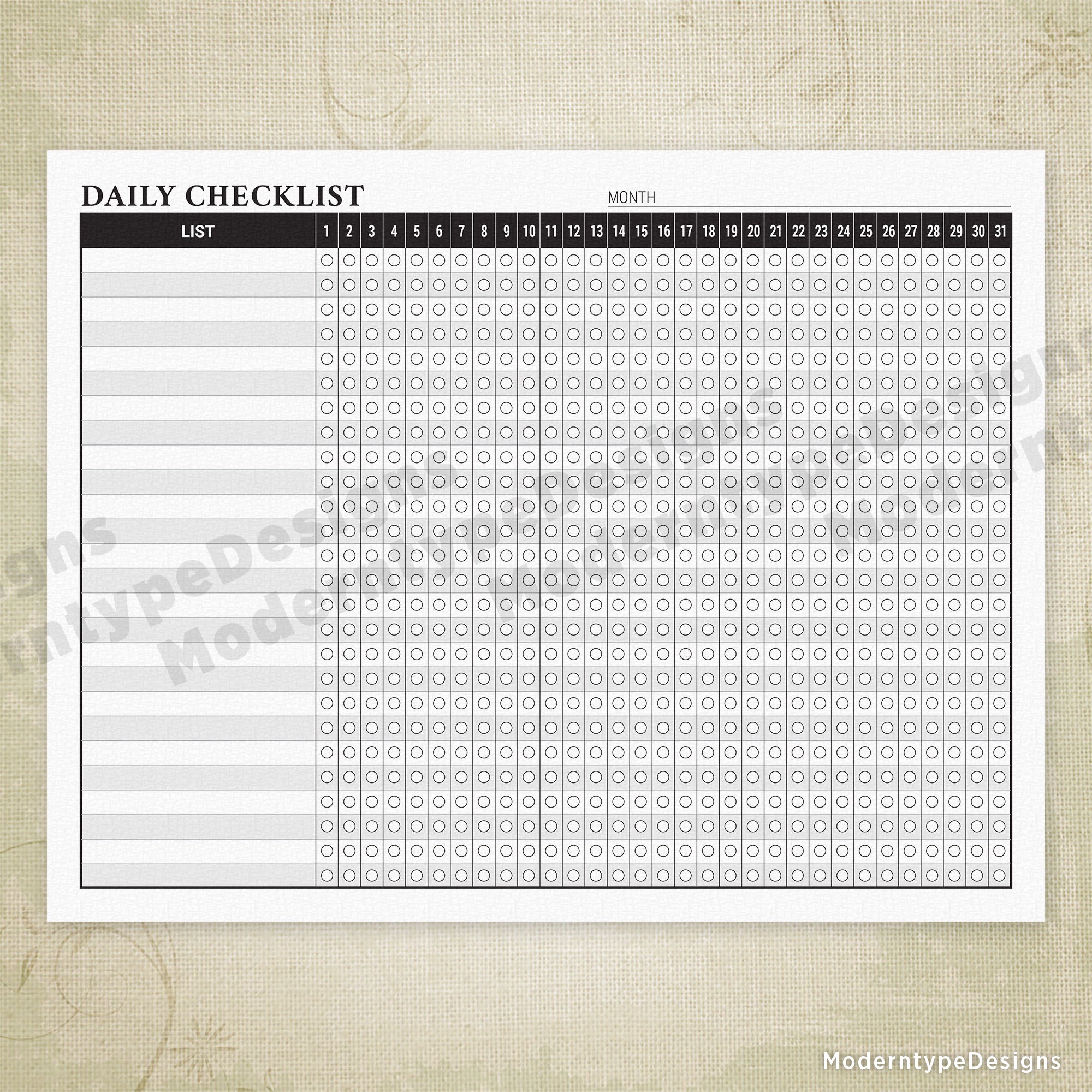 Daily Checklist Planner Printable