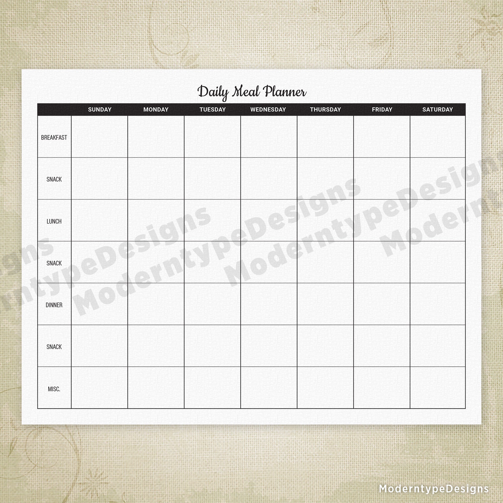 Daily Meal Planner Printable