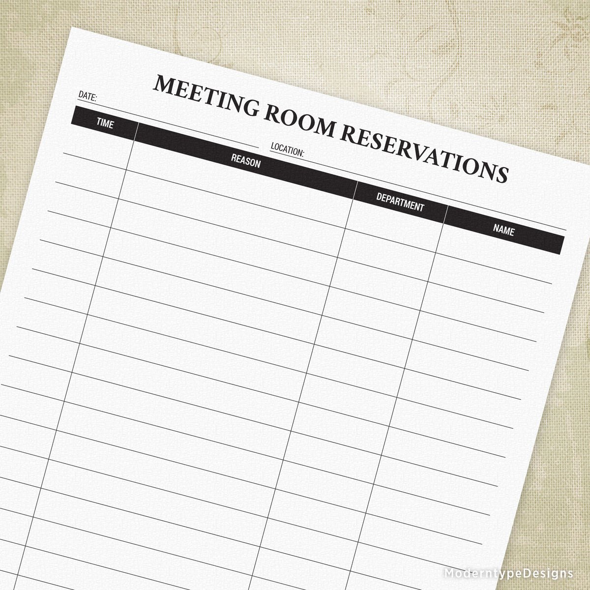 Daily Conference Room Reservation Printable