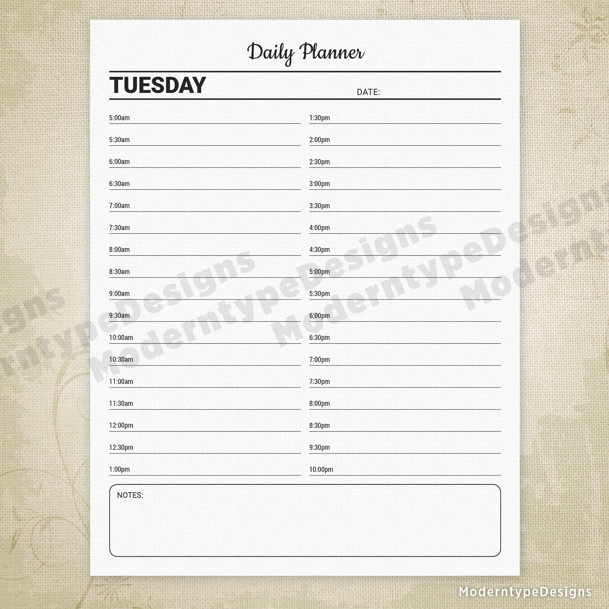 Daily Planner Printable with Lines