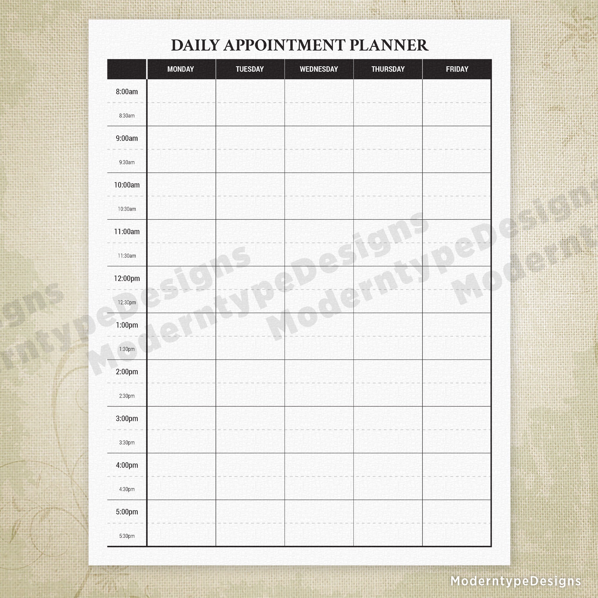 Daily Appointment Planner Printable