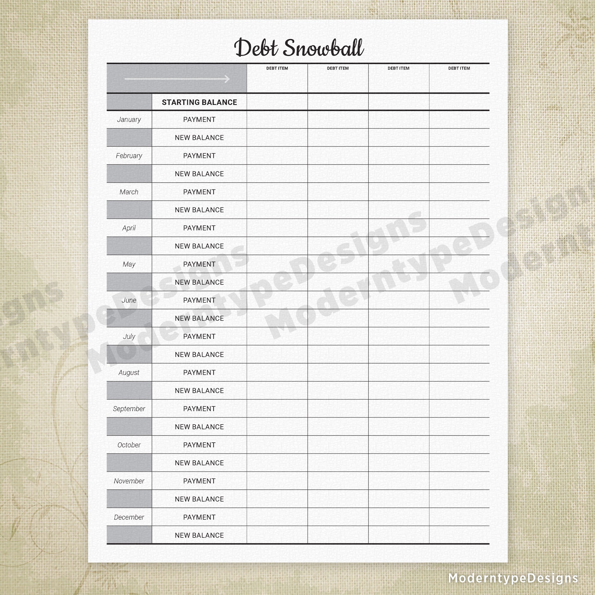 Debt Snowball Tracker Printable