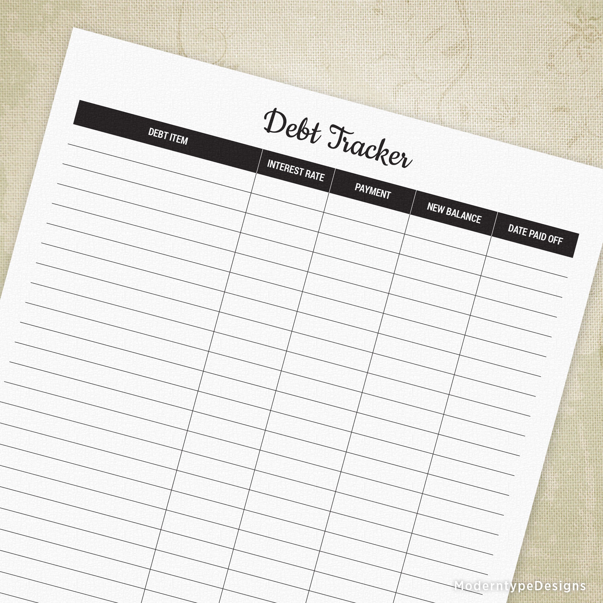 Debt Tracker Printable